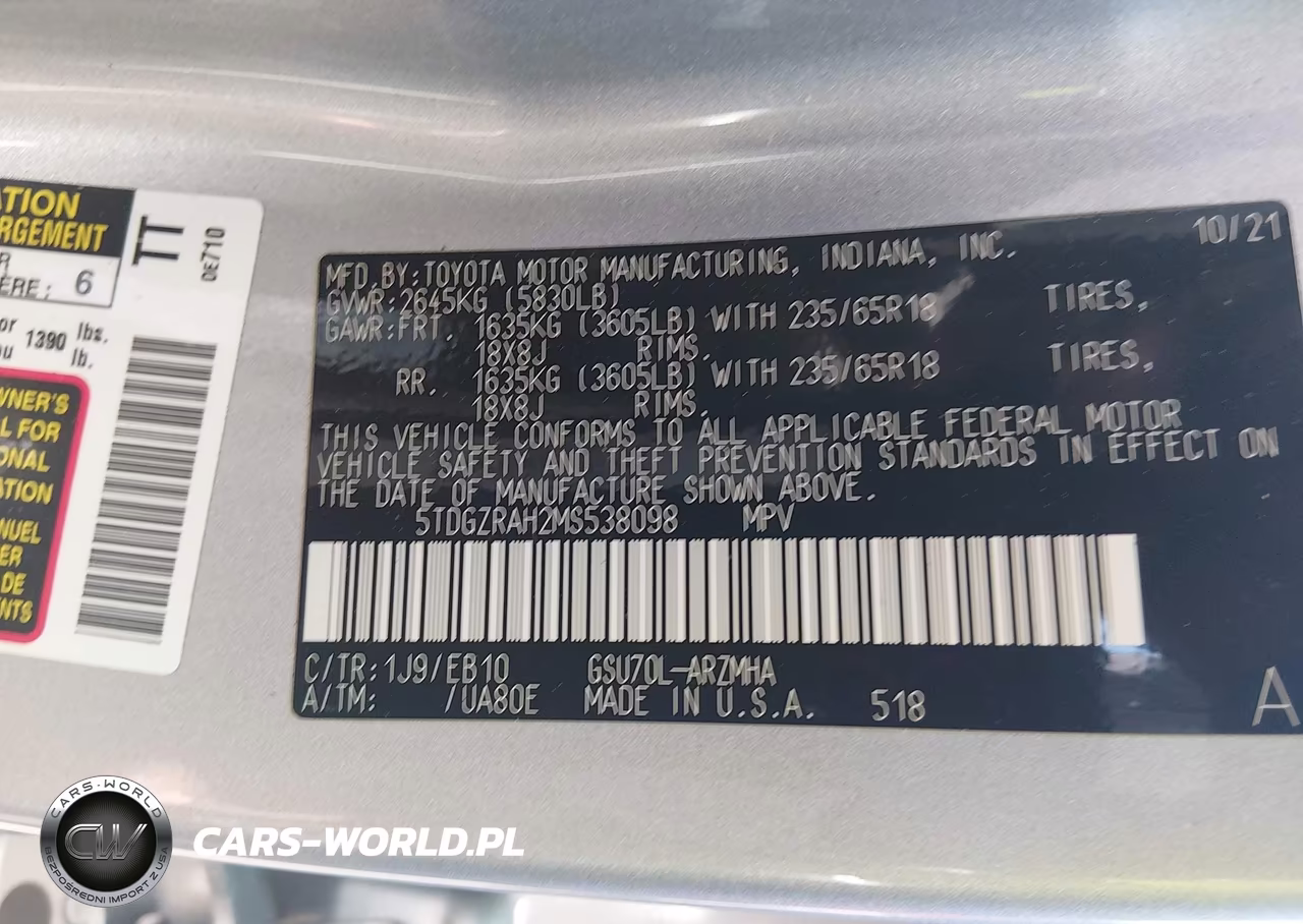 2021 Toyota Highlander Xle VIN:5TDGZRAH2MS538098 - 9