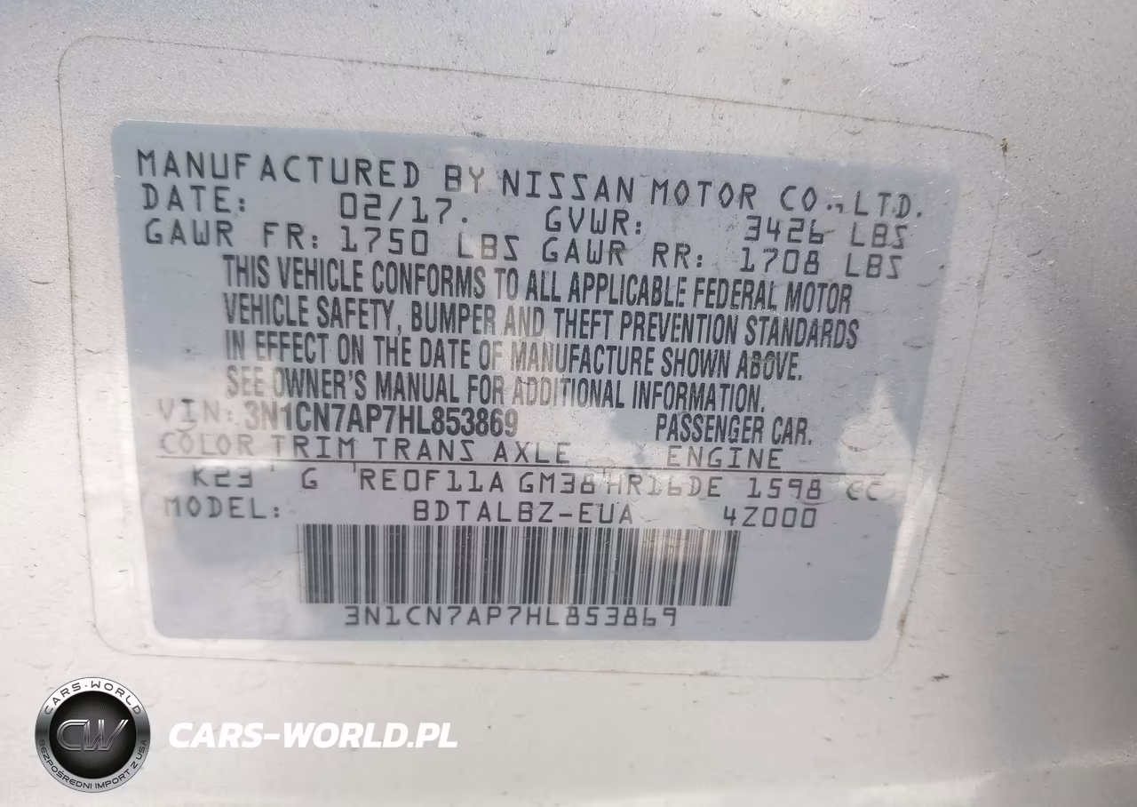 2017 Nissan Versa 1.6 Sv VIN:3N1CN7AP7HL853869 - 9