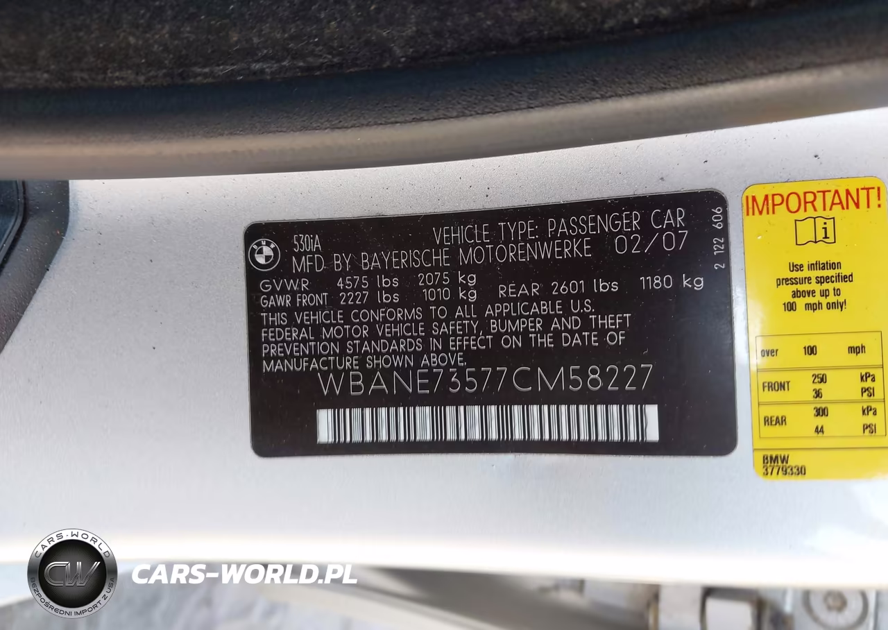 2007 BMW 530I VIN:WBANE73577CM58227 - 9