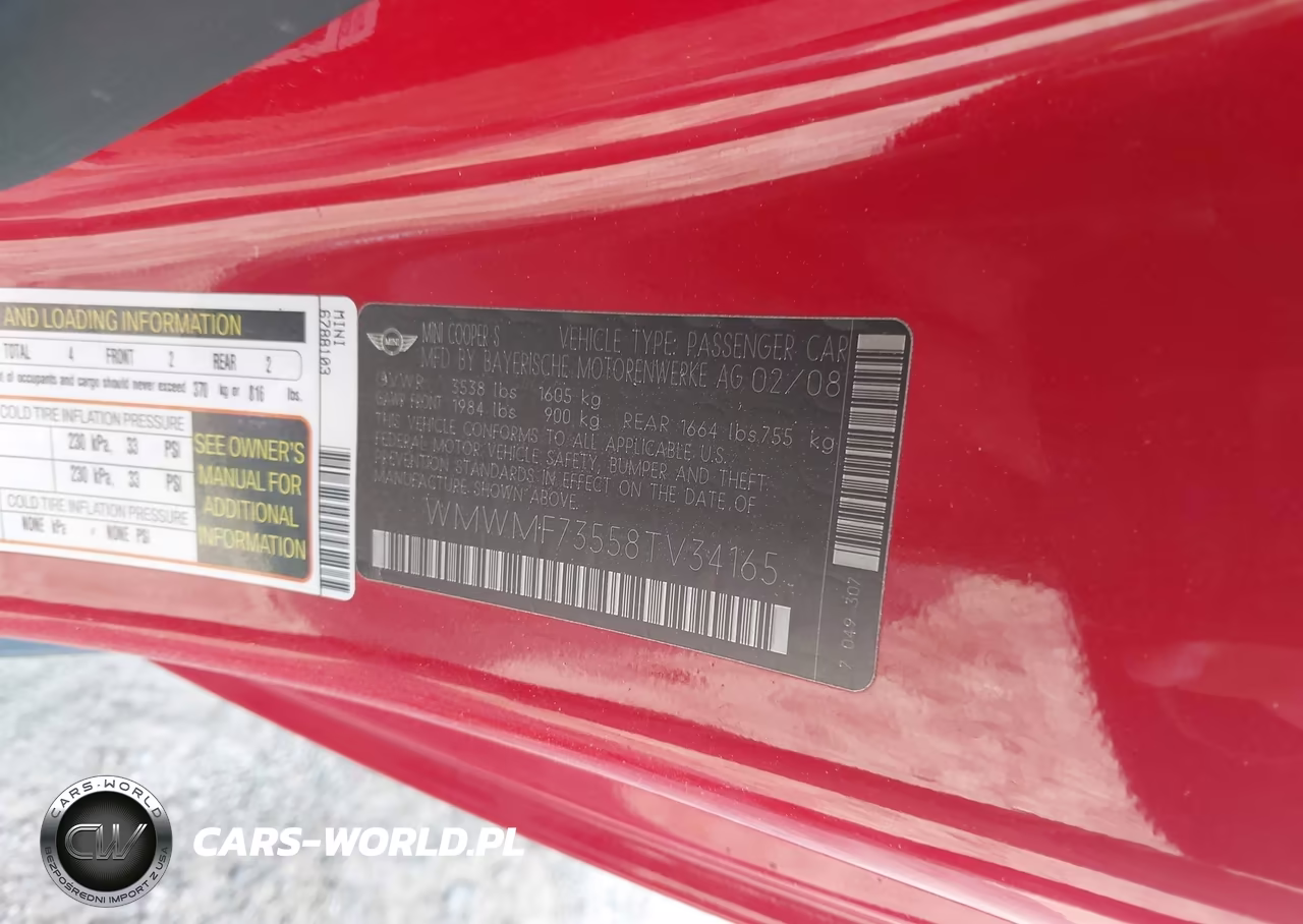 2008 Mini Cooper S VIN:WMWMF73558TV34165 - 9