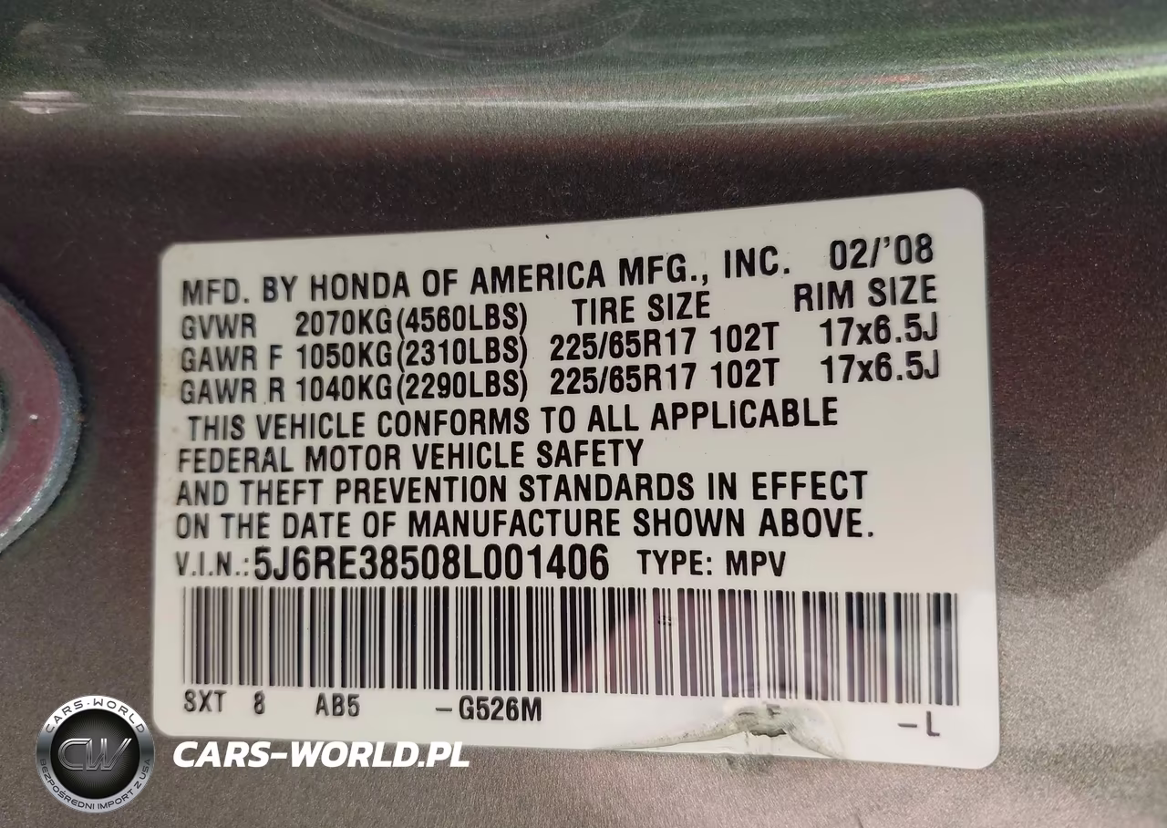 2008 Honda Cr-V Ex VIN:5J6RE38508L001406 - 9