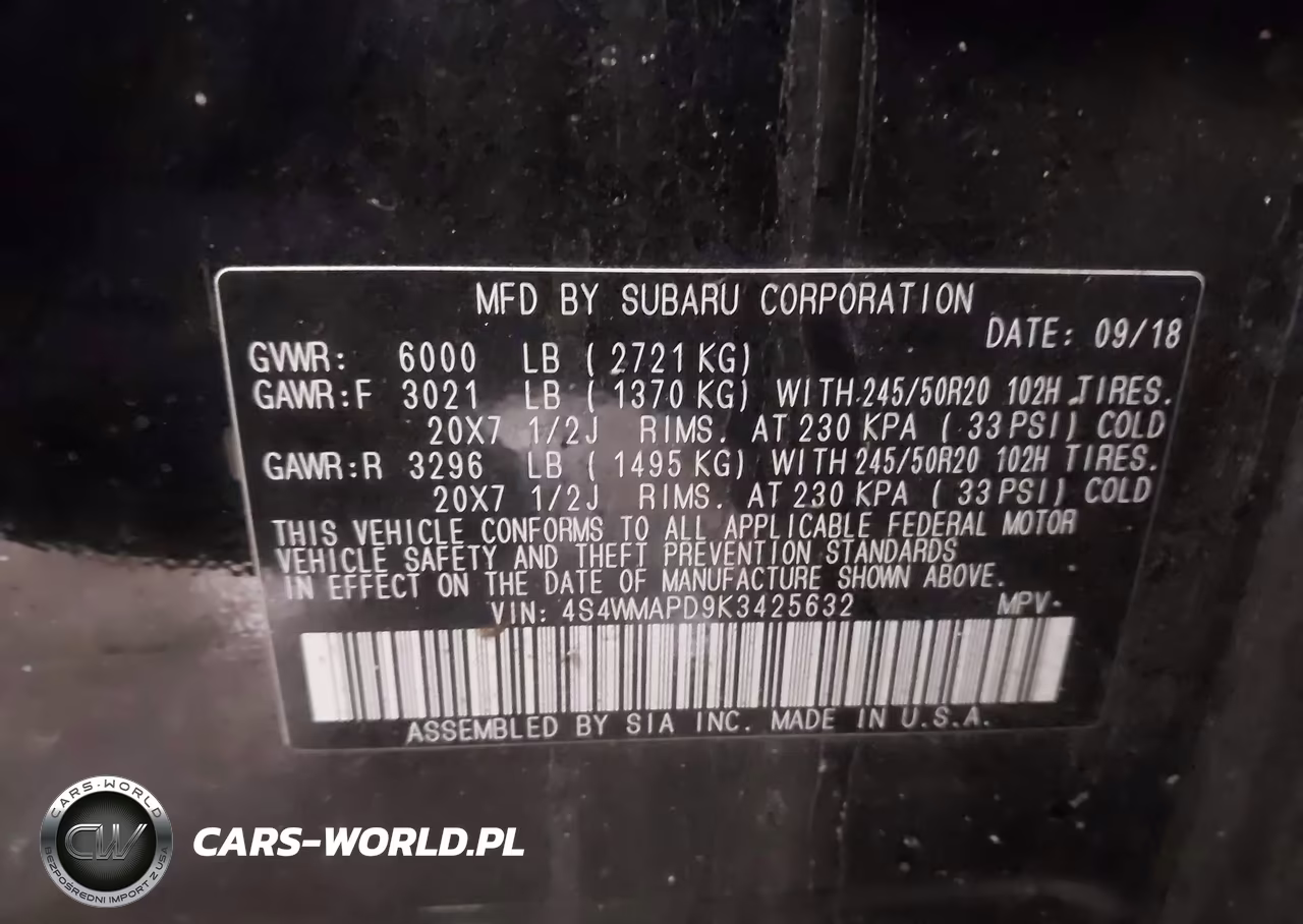 2019 Subaru Ascent Limited VIN:4S4WMAPD9K3425632 - 9