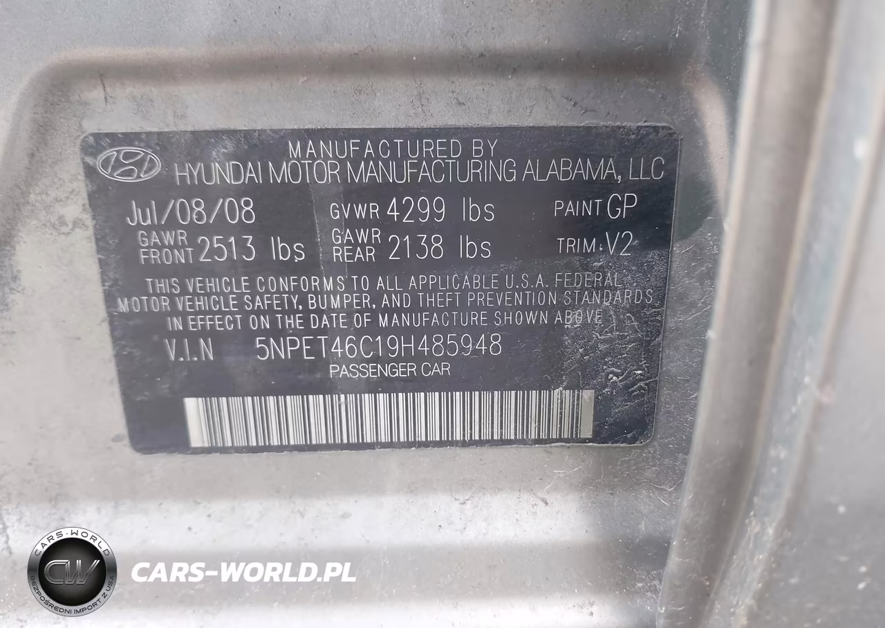 2009 Hyundai Sonata Gls VIN:5NPET46C19H485948 - 9