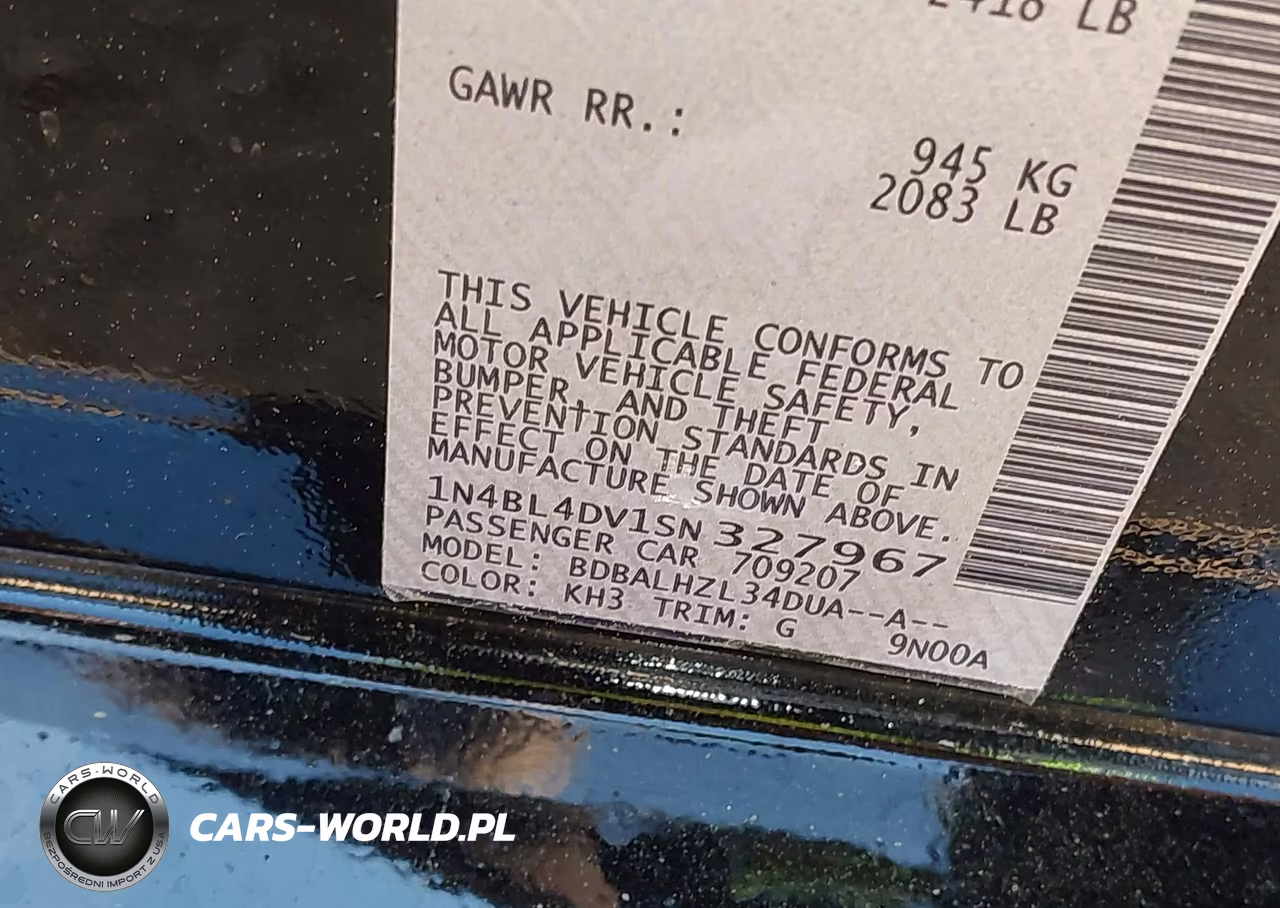 2025 Nissan Altima Sv Fwd VIN:1N4BL4DV1SN327967 - 9