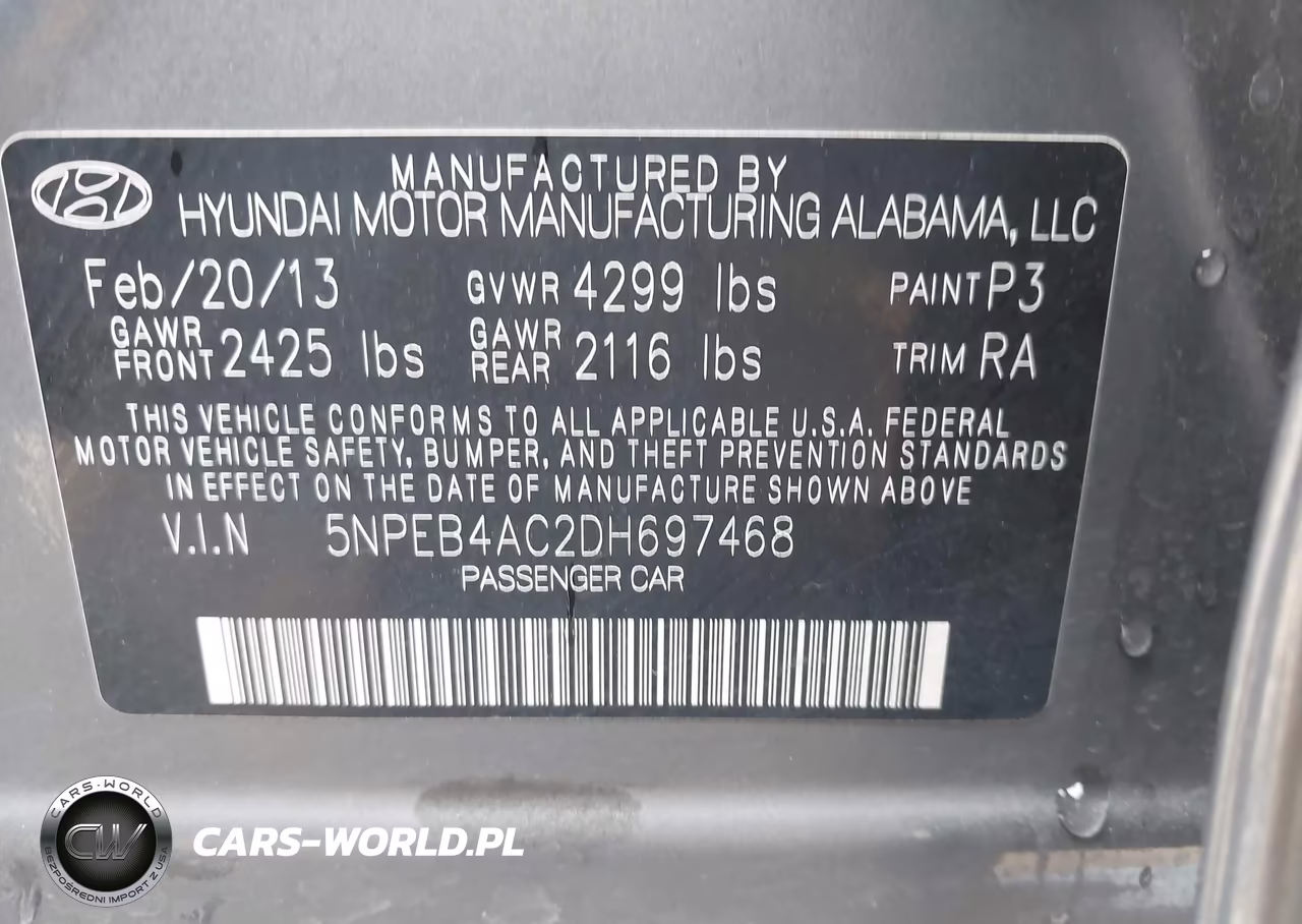 2013 Hyundai Sonata Gls VIN:5NPEB4AC2DH697468 - 9