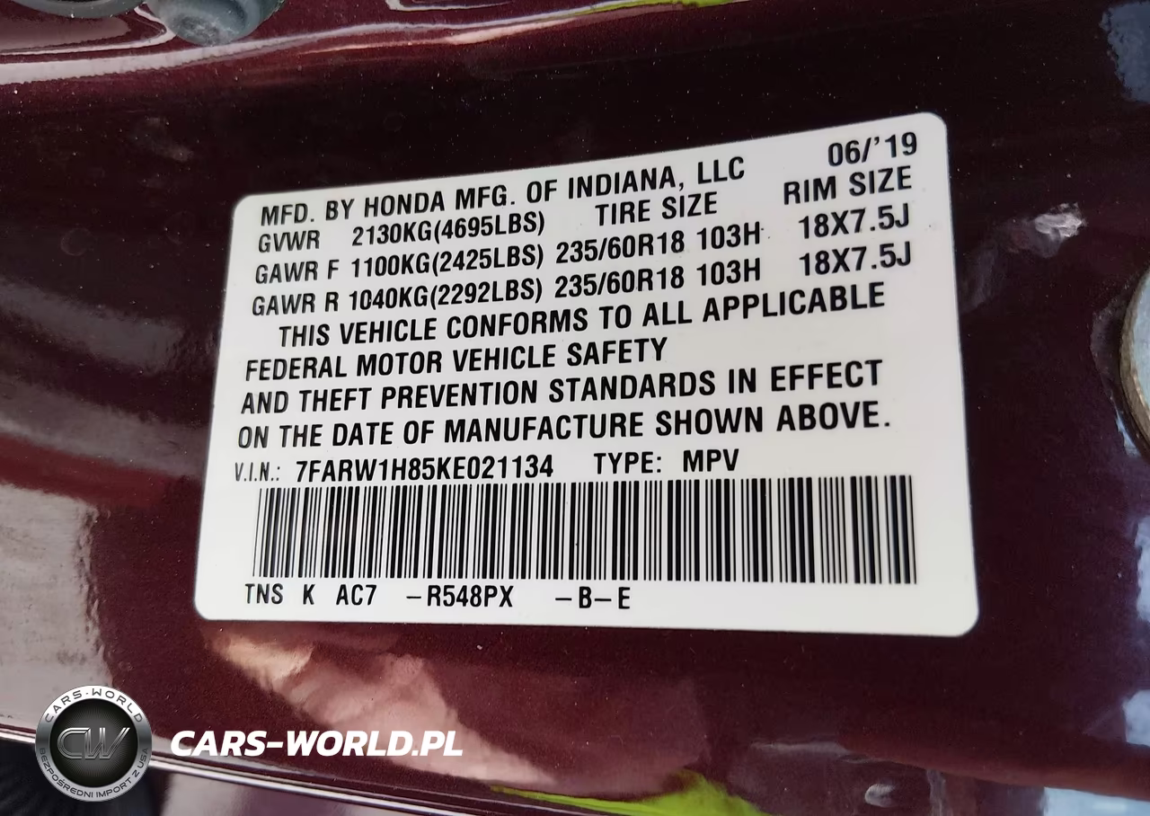 2019 Honda Cr-V Ex-L VIN:7FARW1H85KE021134 - 9