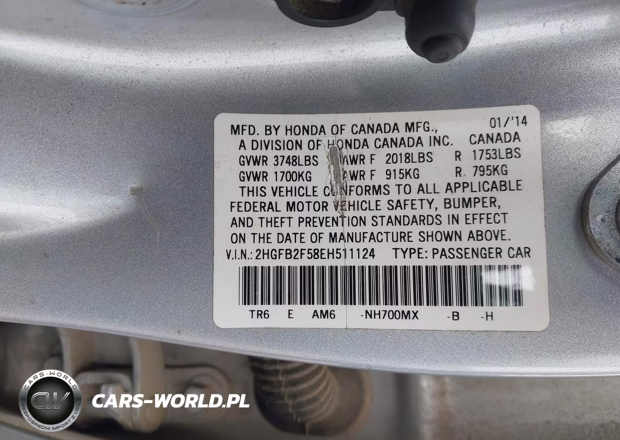 2014 Honda Civic Lx VIN:2HGFB2F58EH511124 - 9