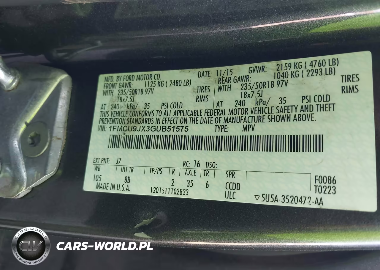 2016 Ford Escape Titanium VIN:1FMCU9JX3GUB51575 - 9