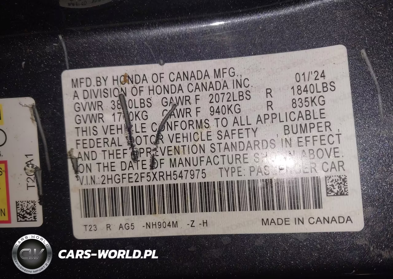 2024 Honda Civic Sport VIN:2HGFE2F5XRH547975 - 9
