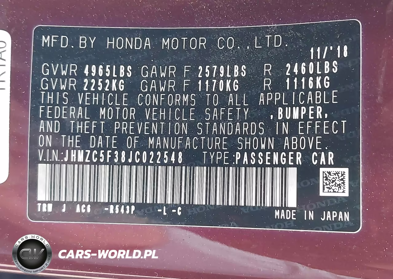 2018 Honda Clarity Plug-In Hybrid Touring VIN:JHMZC5F38JC022548 - 9