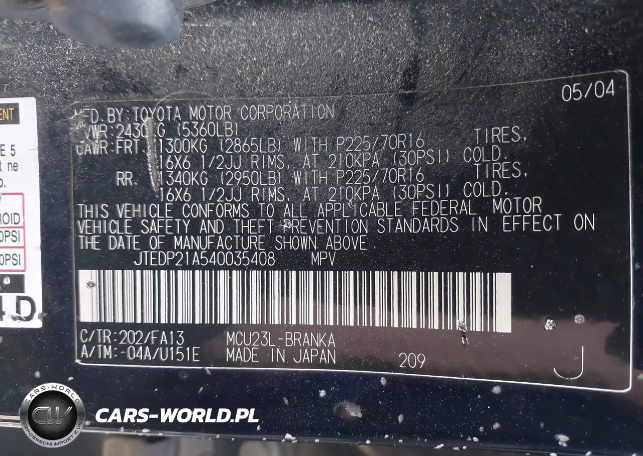 2004 Toyota Highlander V6 VIN:JTEDP21A540035408 - 9