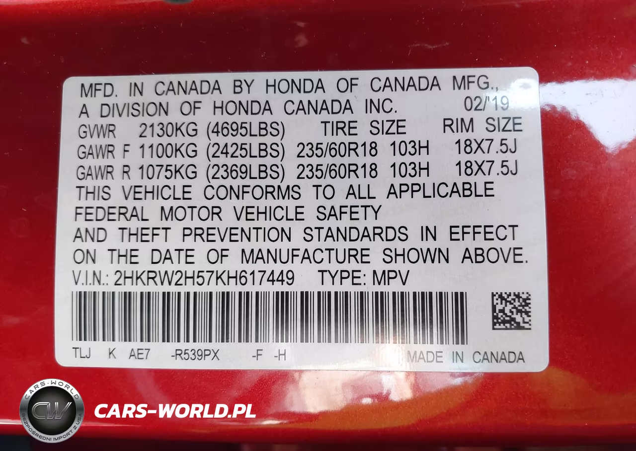 2019 Honda Cr-V Ex VIN:2HKRW2H57KH617449 - 9