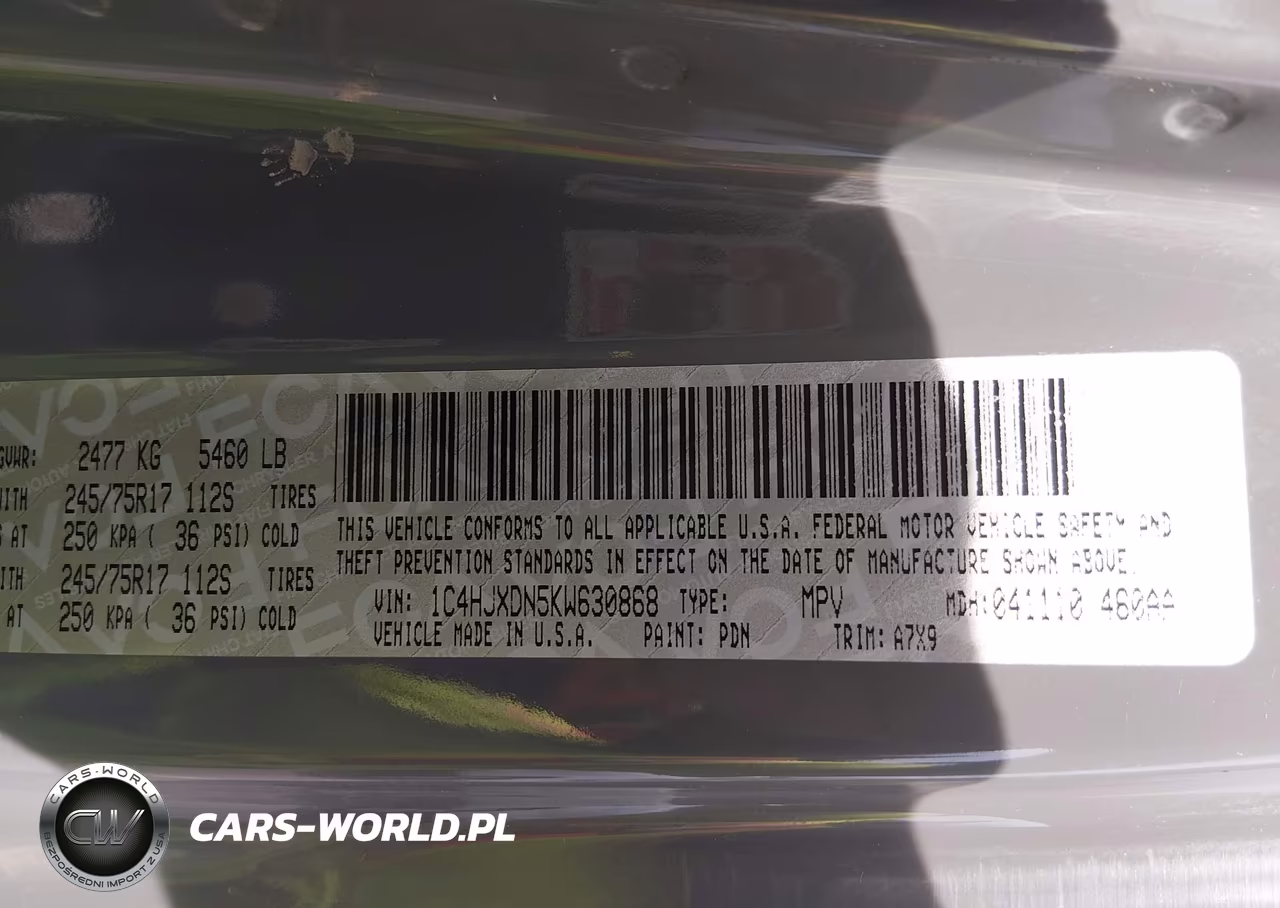 2019 Jeep Wrangler Unlimited Sport S 4X4 VIN:1C4HJXDN5KW630868 - 9
