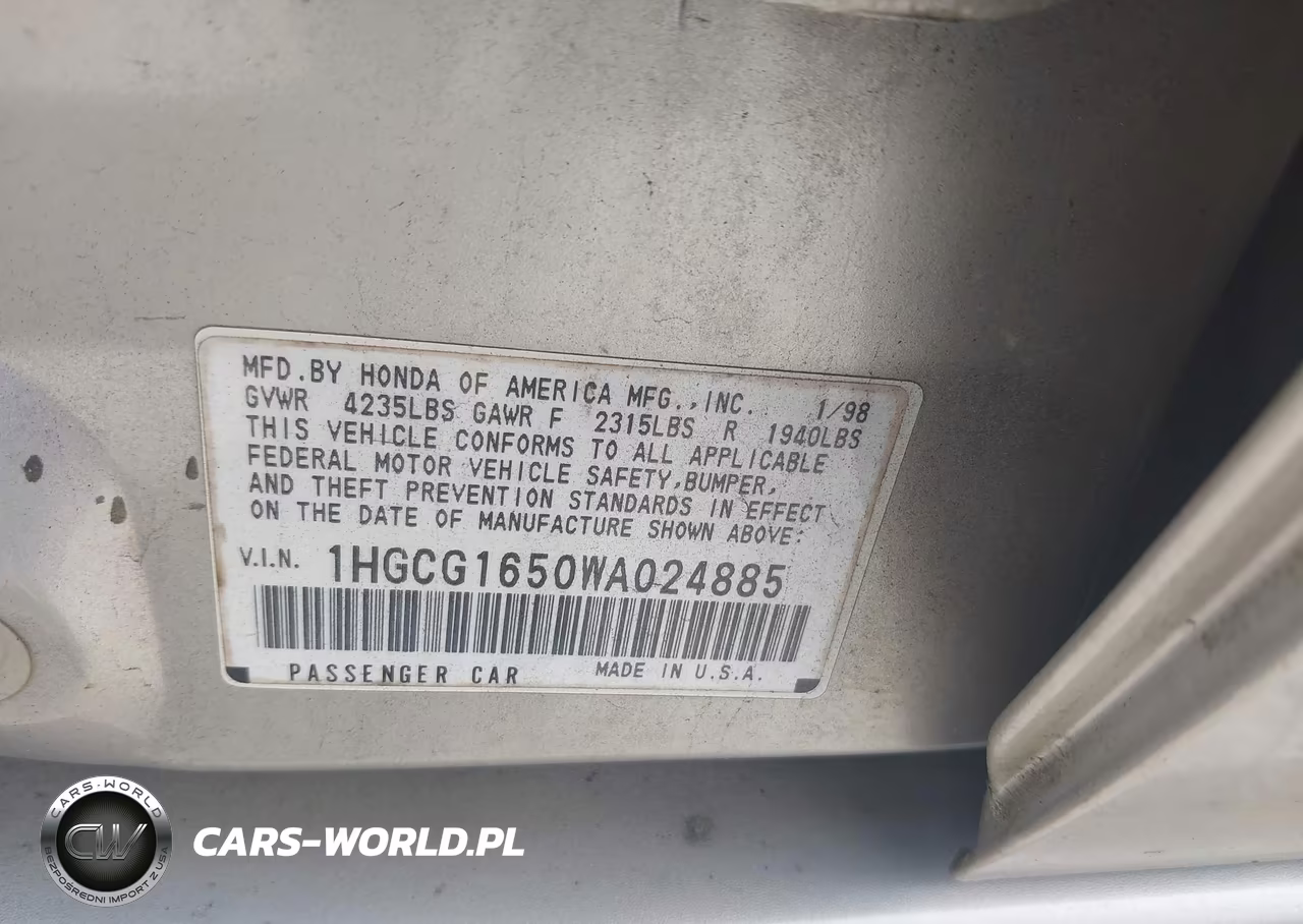 1998 Honda Accord Ex V6 VIN:1HGCG1650WA024885 - 9