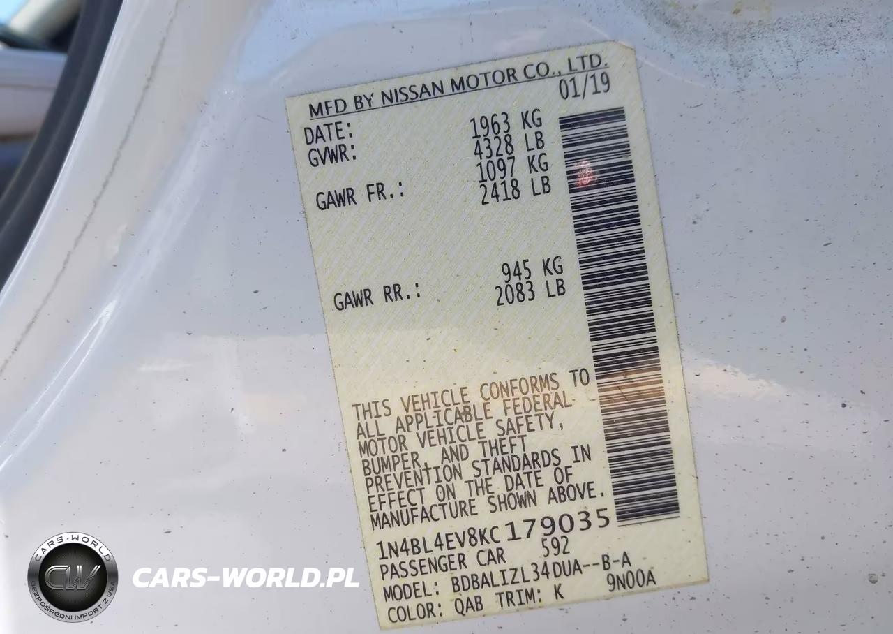 2019 Nissan Altima 2.5 Sl VIN:1N4BL4EV8KC179035 - 9