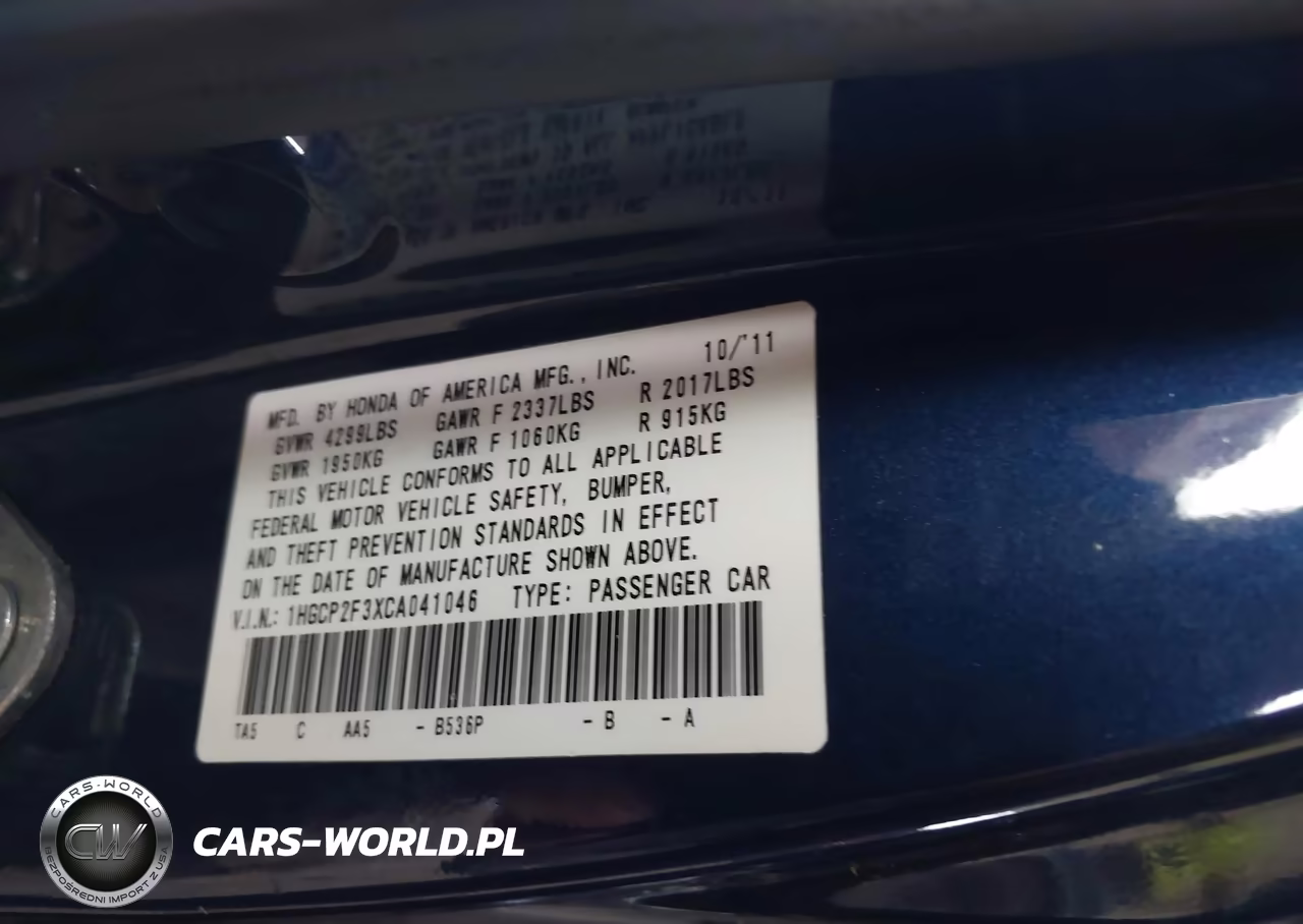 2012 Honda Accord 2.4 Lx VIN:1HGCP2F3XCA041046 - 8