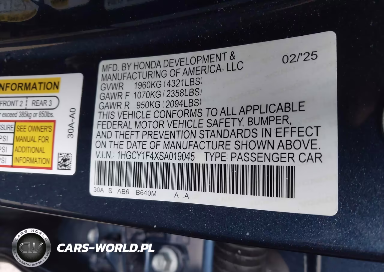 2025 Honda Accord Se VIN:1HGCY1F4XSA019045 - 9