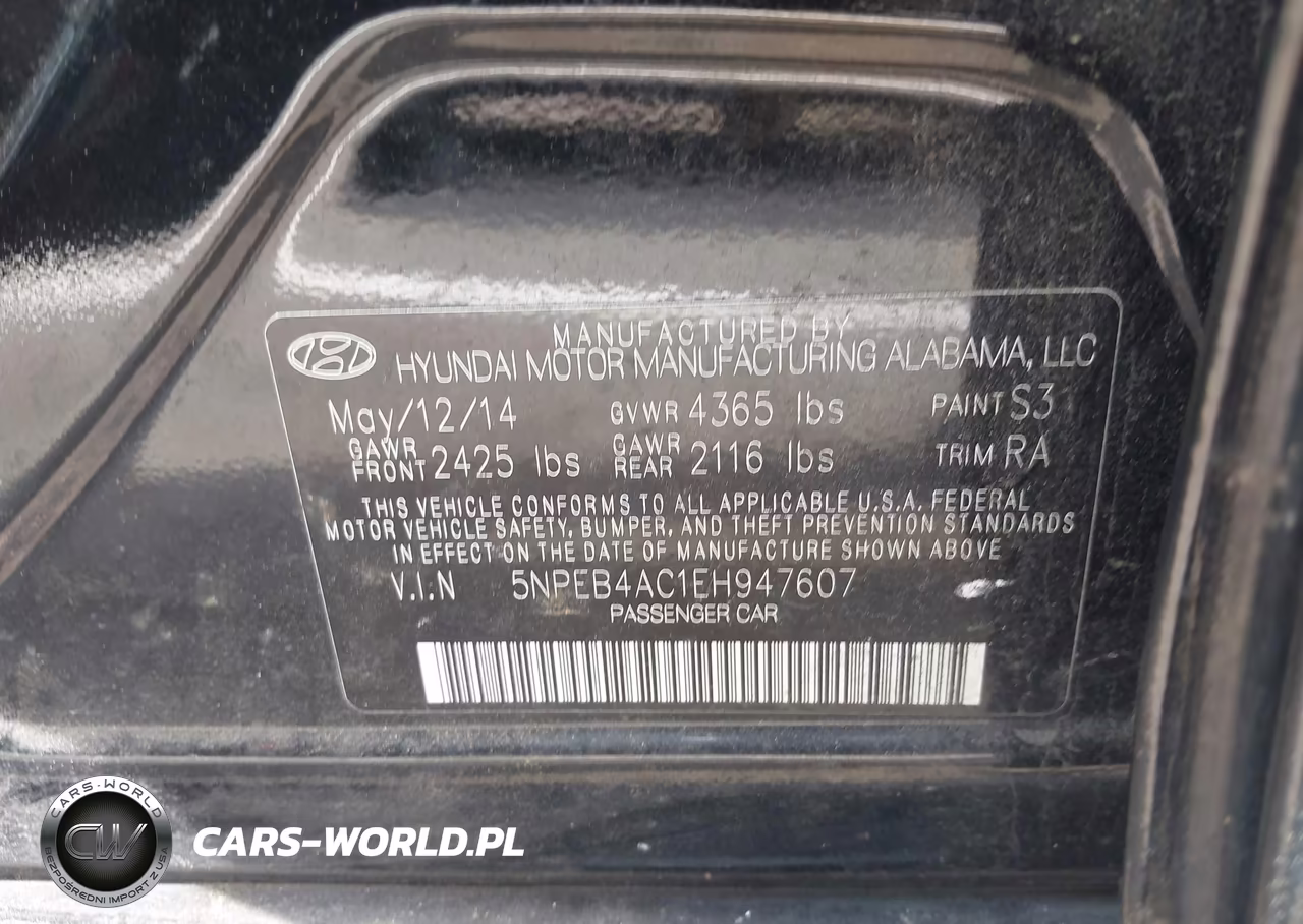 2014 Hyundai Sonata Gls VIN:5NPEB4AC1EH947607 - 9