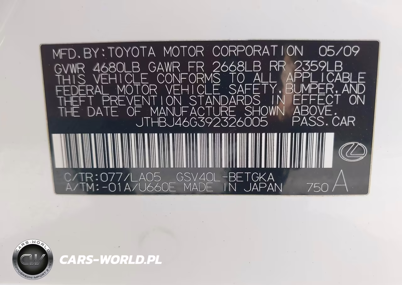 2009 Lexus Es 350 VIN:JTHBJ46G392326005 - 9