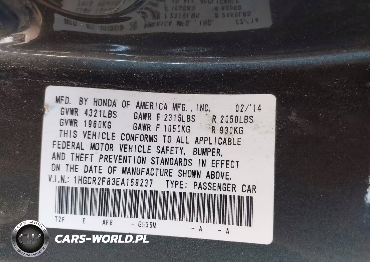 2014 Honda Accord Ex-L VIN:1HGCR2F83EA159237 - 8