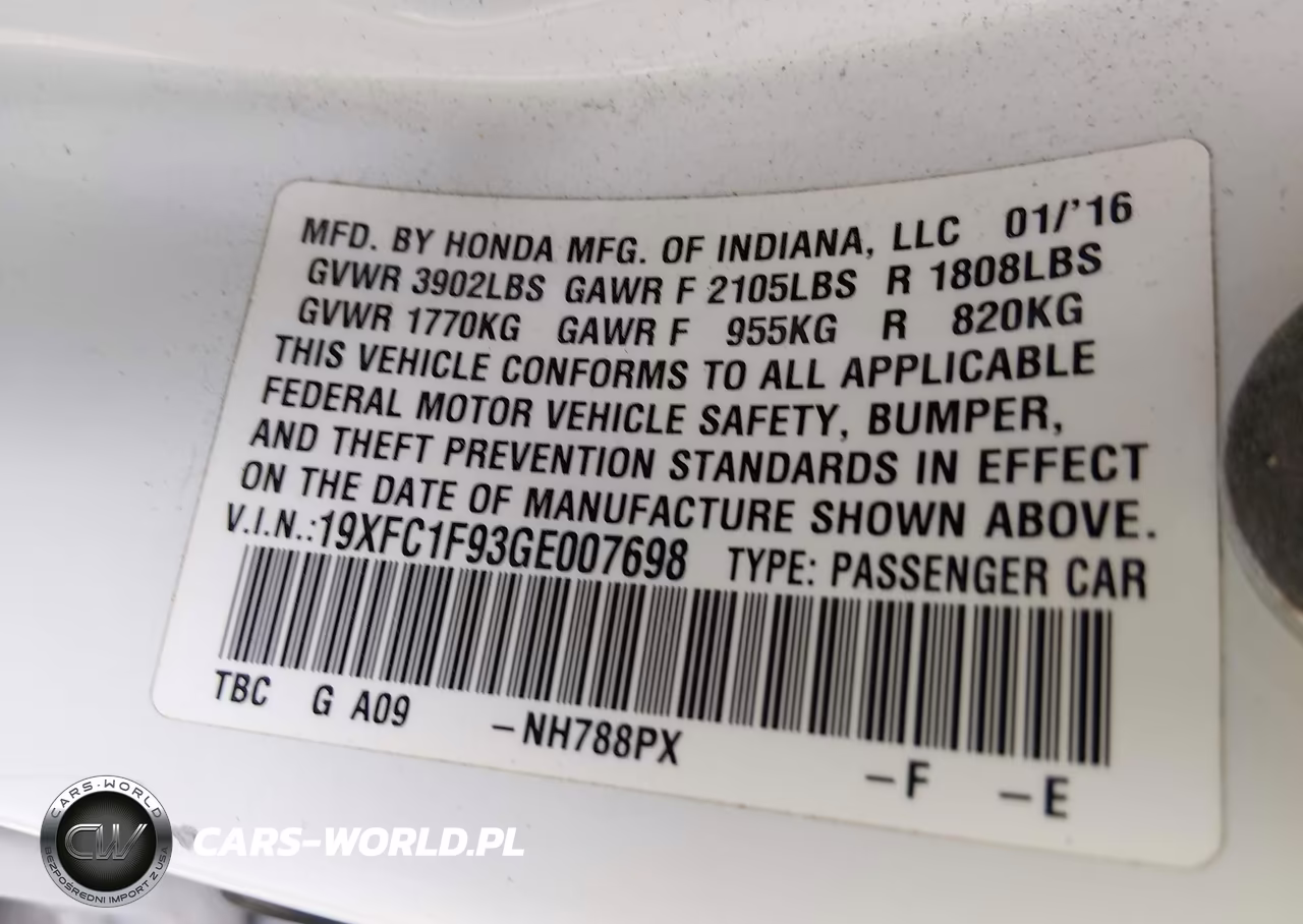 2016 Honda Civic Touring VIN:19XFC1F93GE007698 - 9