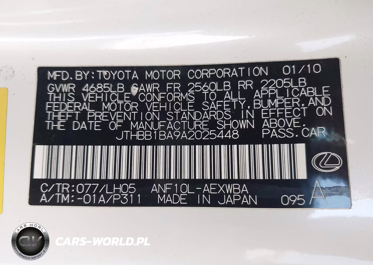 2010 Lexus Hs 250H Premium VIN:JTHBB1BA9A2025448 - 9
