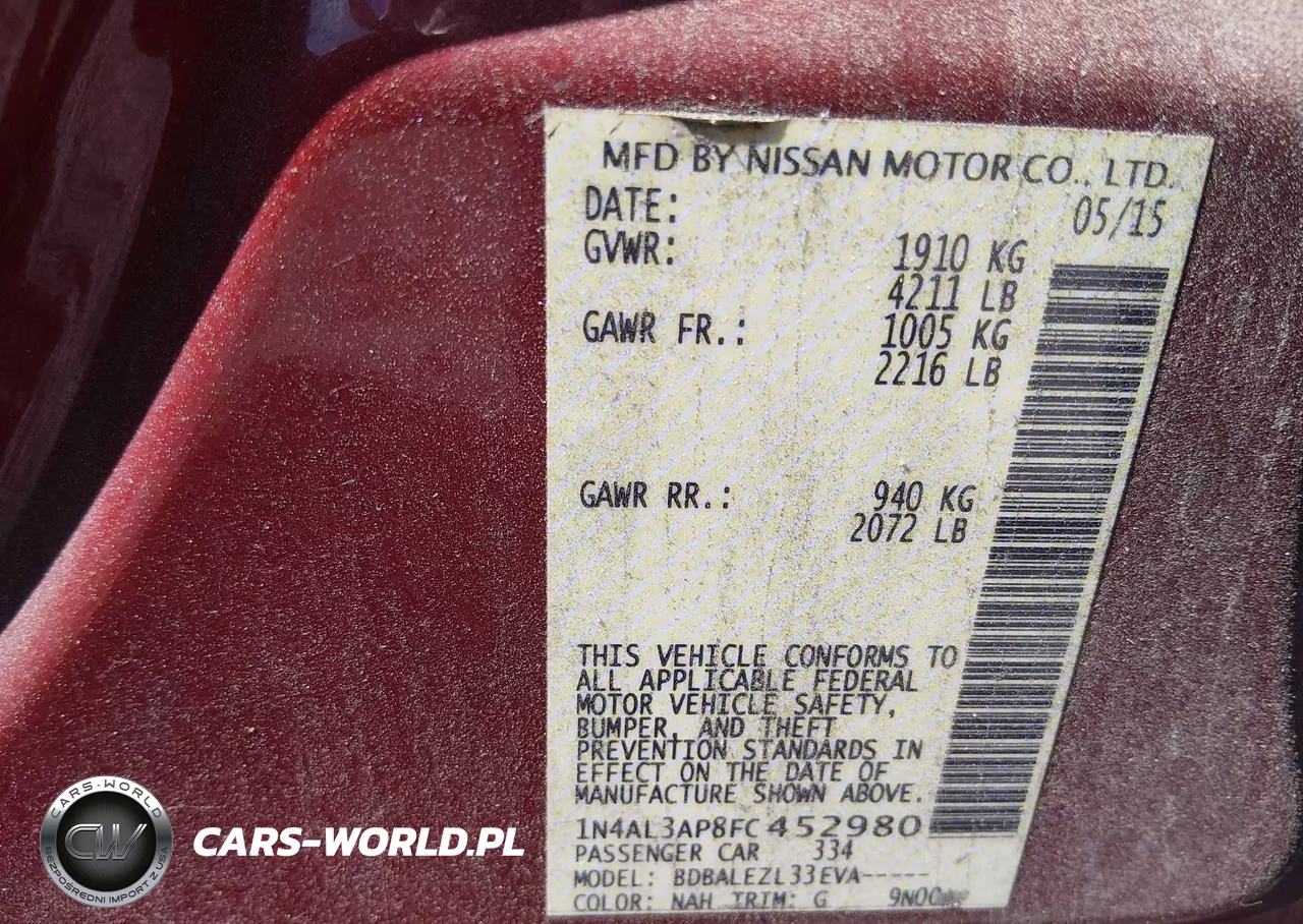 2015 Nissan Altima 2.5-2.5 S-2.5 Sl-2.5 Sv VIN:1N4AL3AP8FC452980 - 9
