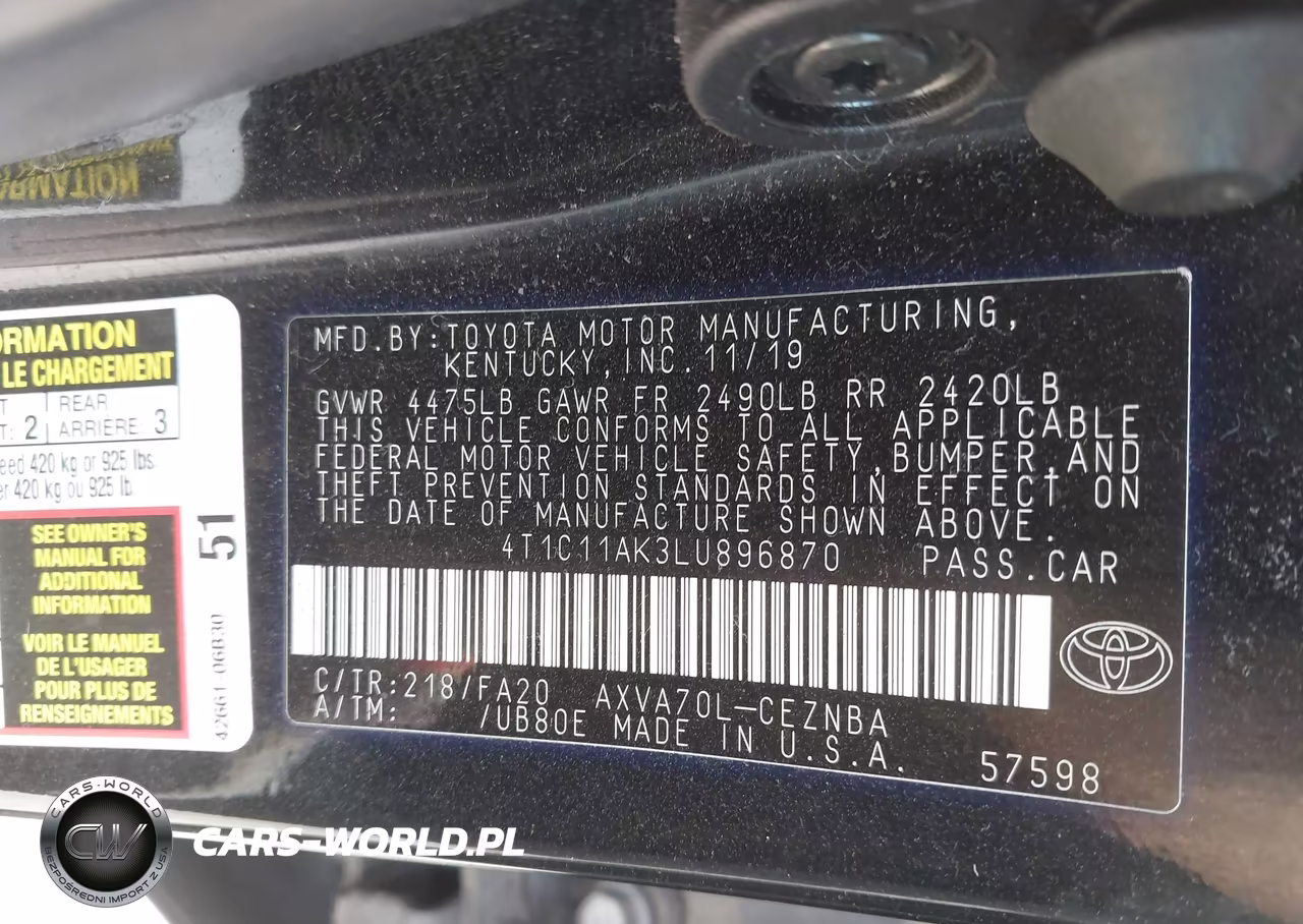 2020 Toyota Camry Le VIN:4T1C11AK3LU896870 - 9