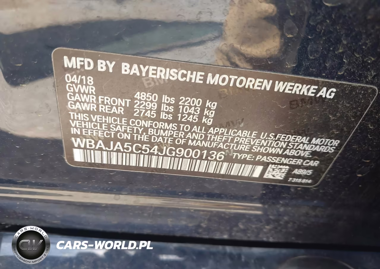 2018 BMW 530I VIN:WBAJA5C54JG900136 - 9