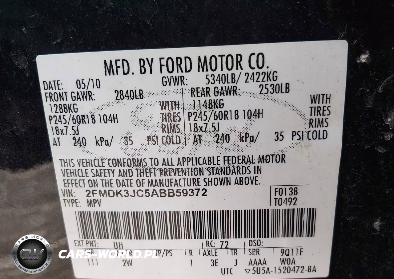 2010 Ford Edge Sel VIN:2FMDK3JC5ABB59372 - 9