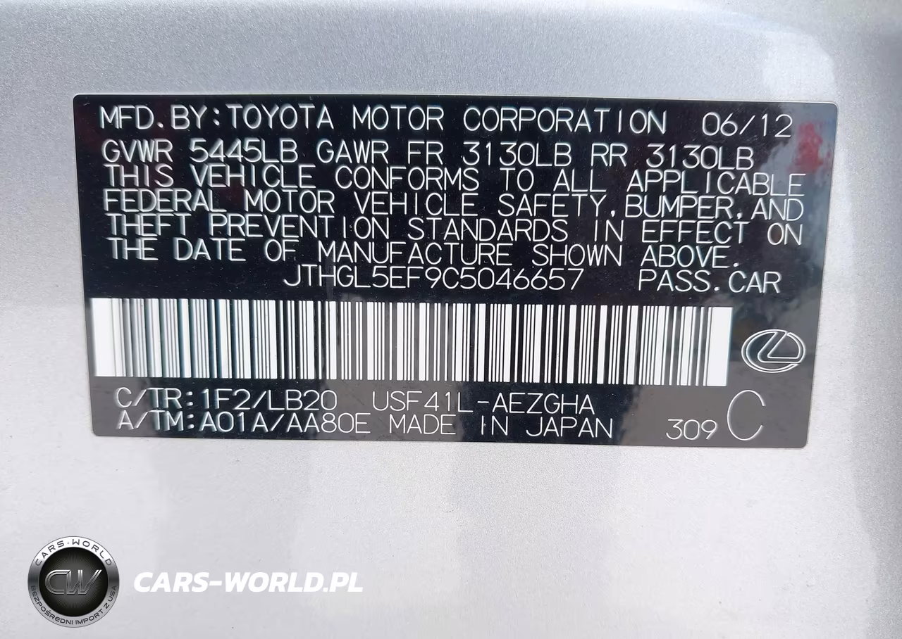2012 Lexus Ls 460 L VIN:JTHGL5EF9C5046657 - 9