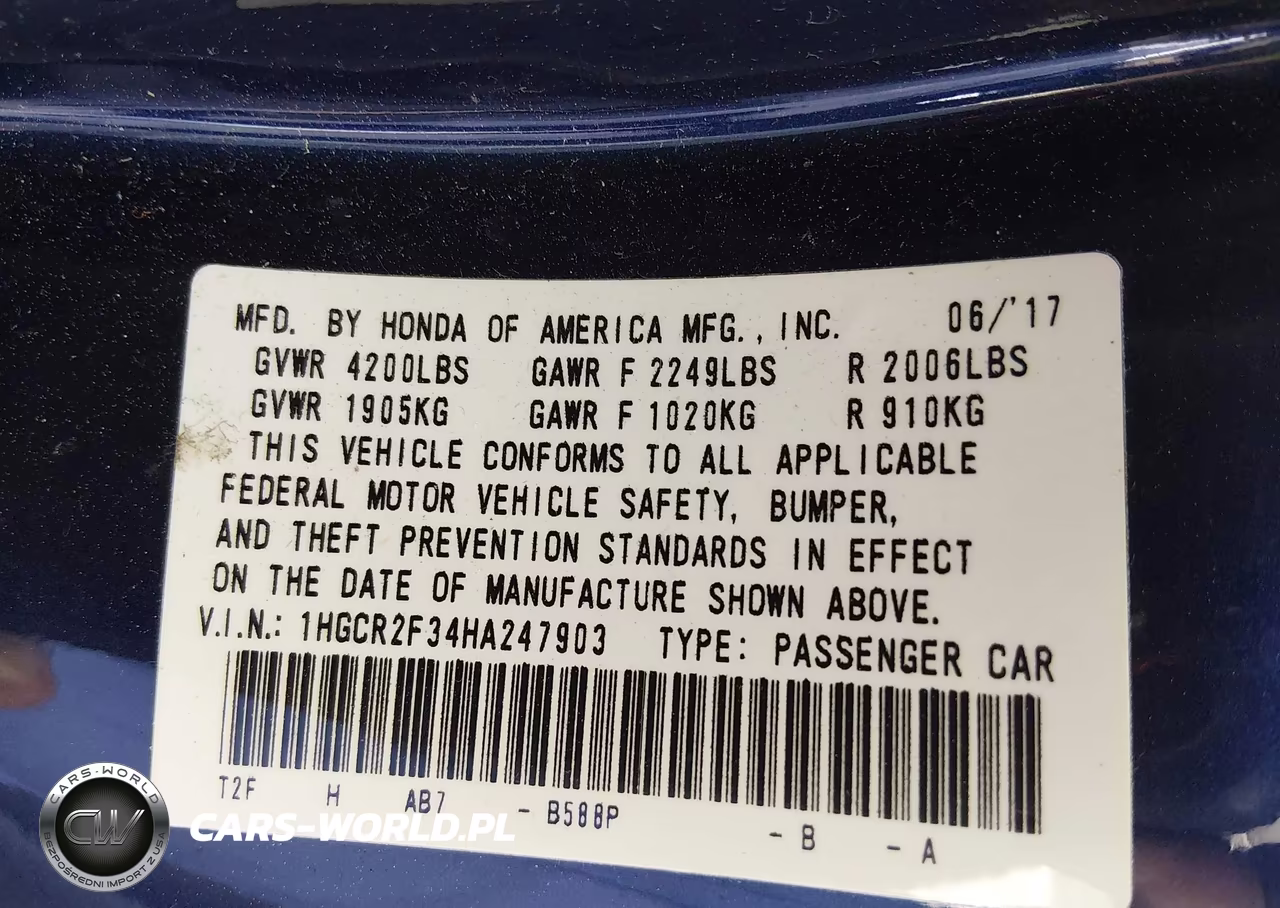 2017 Honda Accord Lx VIN:1HGCR2F34HA247903 - 9