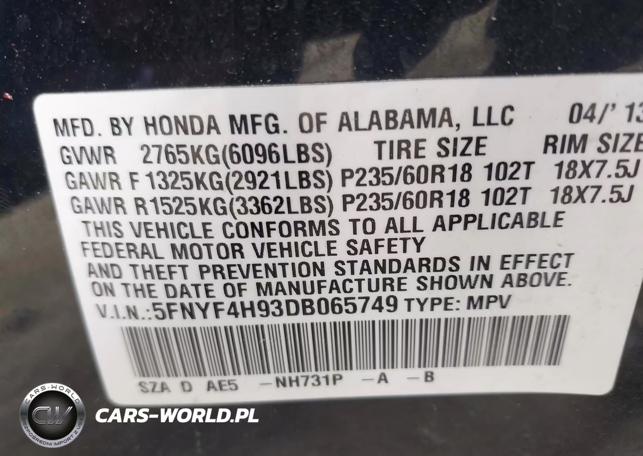 2013 Honda Pilot Touring VIN:5FNYF4H93DB065749 - 9