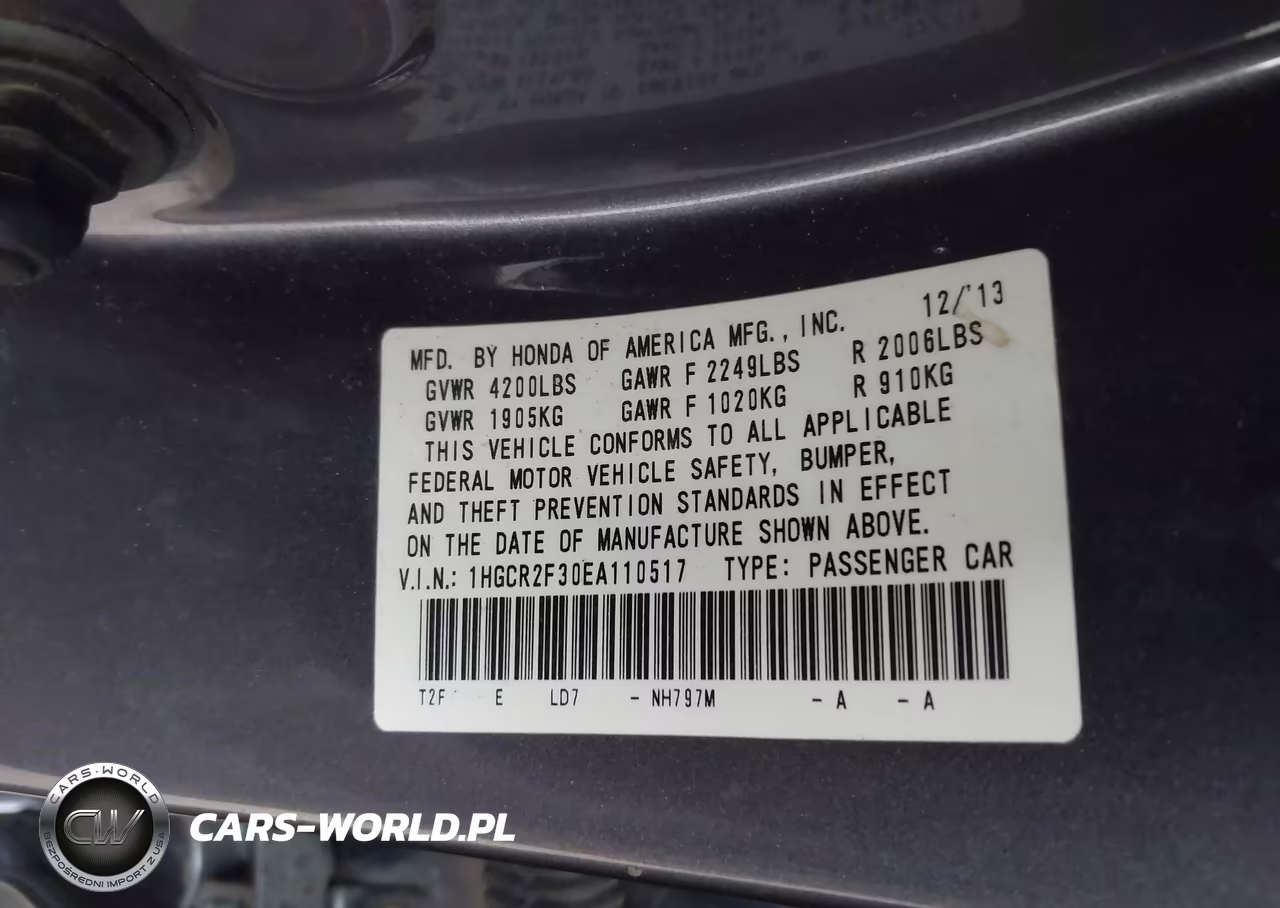 2014 Honda Accord Lx VIN:1HGCR2F30EA110517 - 9
