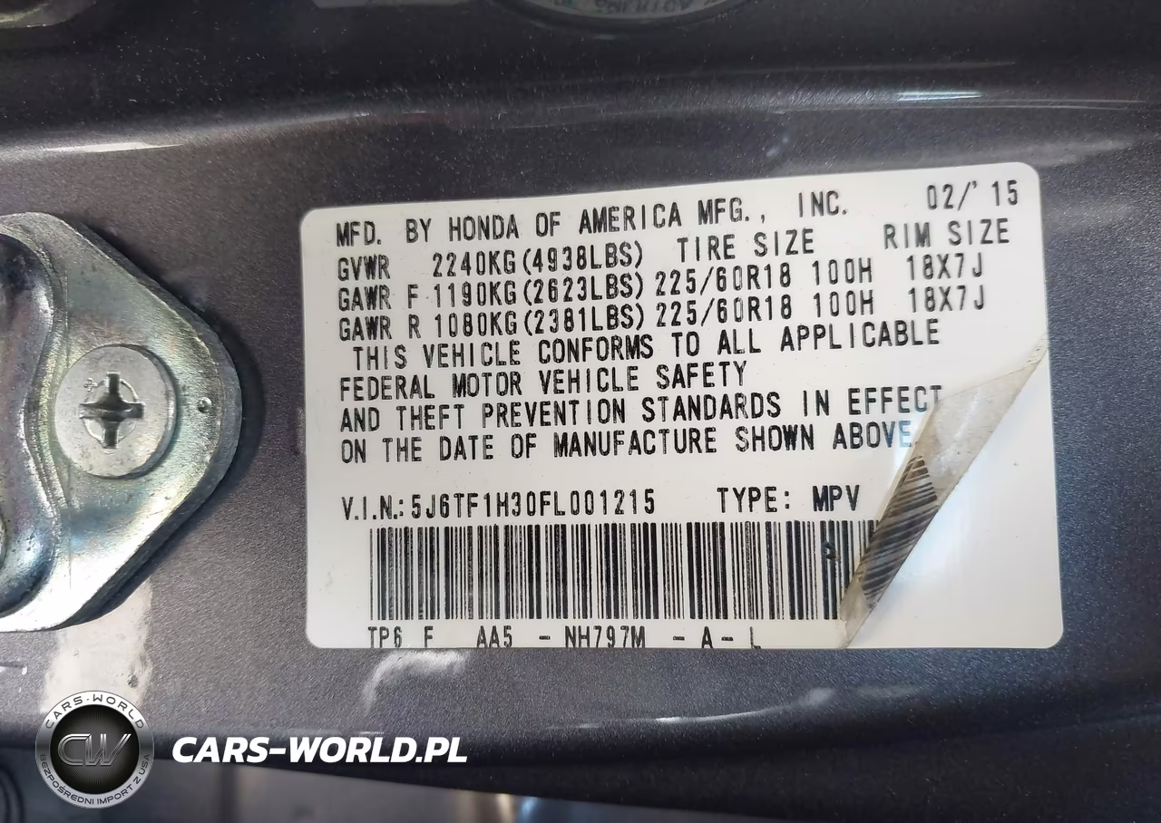 2015 Honda Crosstour Ex V6 VIN:5J6TF1H30FL001215 - 9