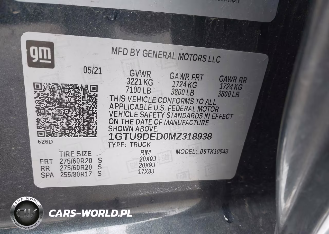 2021 GMC Sierra 1500 4Wd Short Box Slt VIN:1GTU9DED0MZ318938 - 9