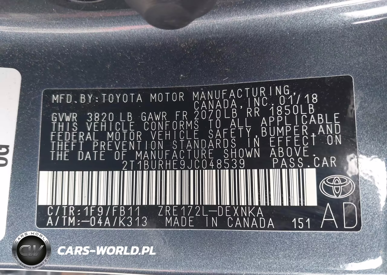 2018 Toyota Corolla Le VIN:2T1BURHE9JC048539 - 9