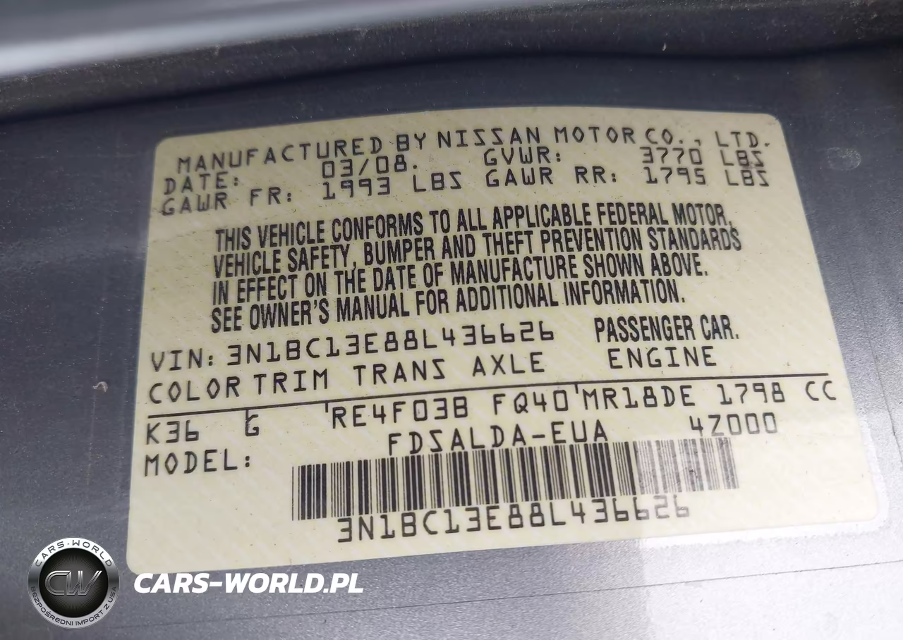 2008 Nissan Versa 1.8S VIN:3N1BC13E88L436626 - 9