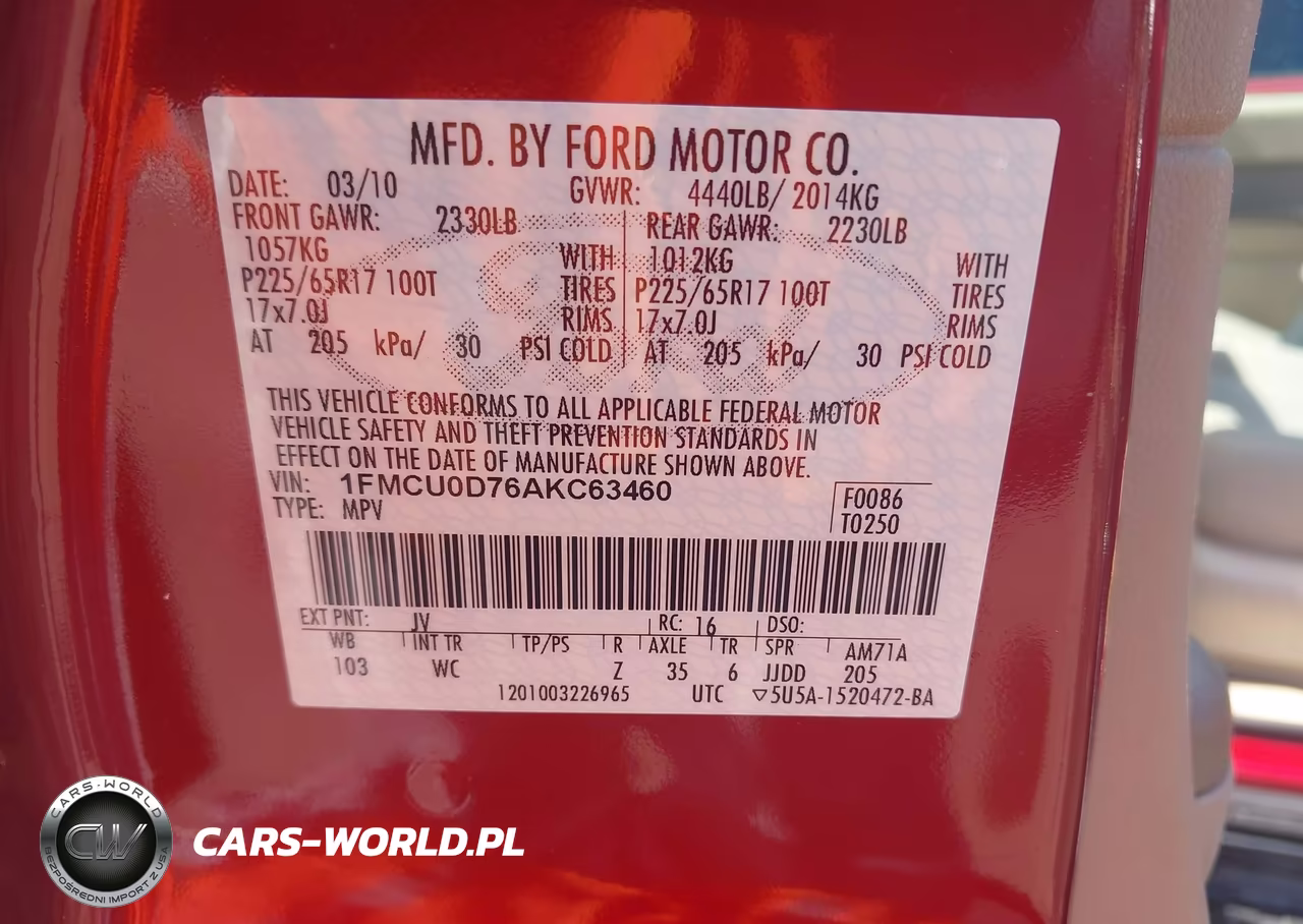 2010 Ford Escape Xlt VIN:1FMCU0D76AKC63460 - 9