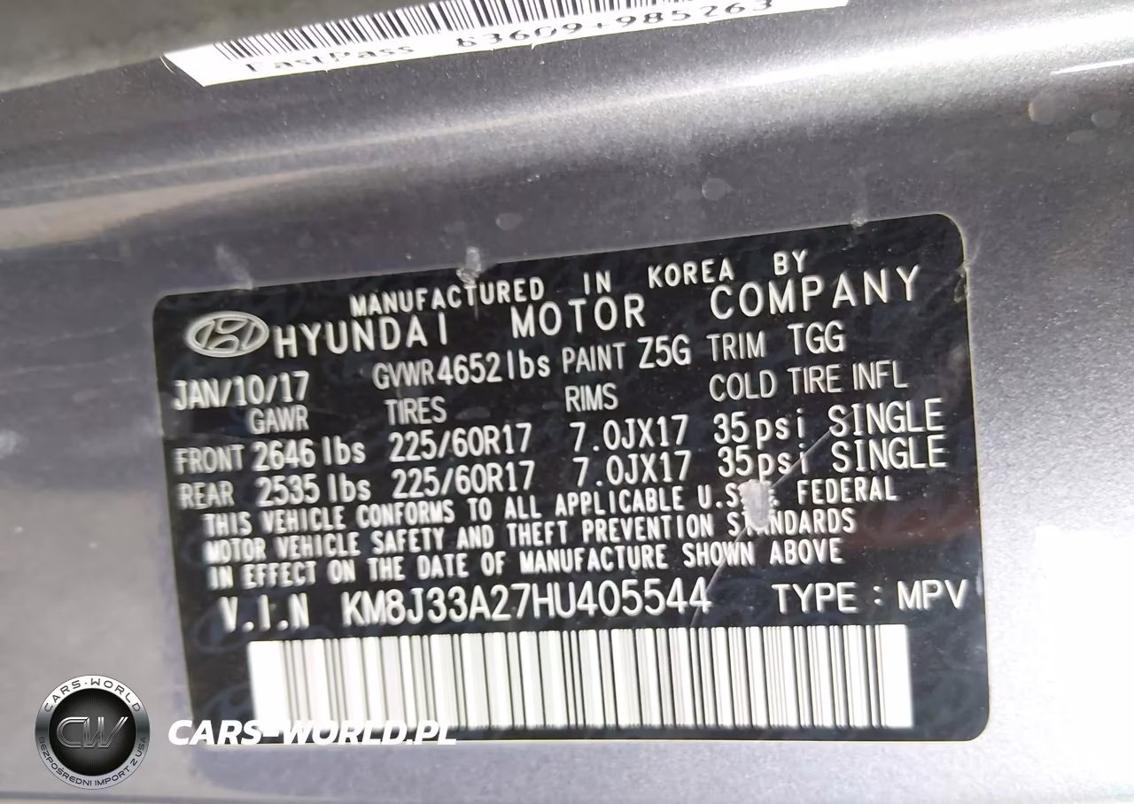 2017 Hyundai Tucson Eco VIN:KM8J33A27HU405544 - 9