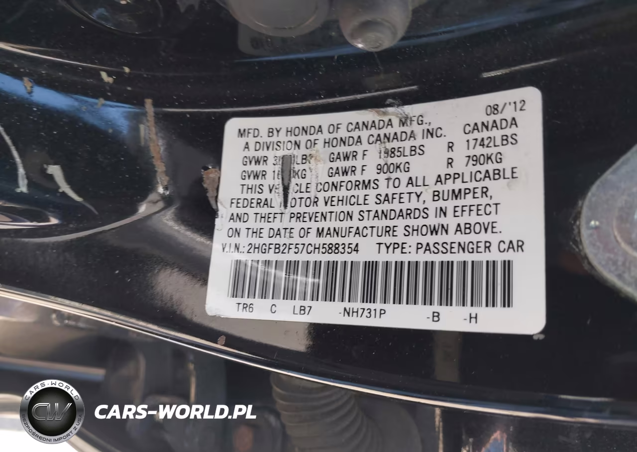 2012 Honda Civic Lx VIN:2HGFB2F57CH588354 - 9