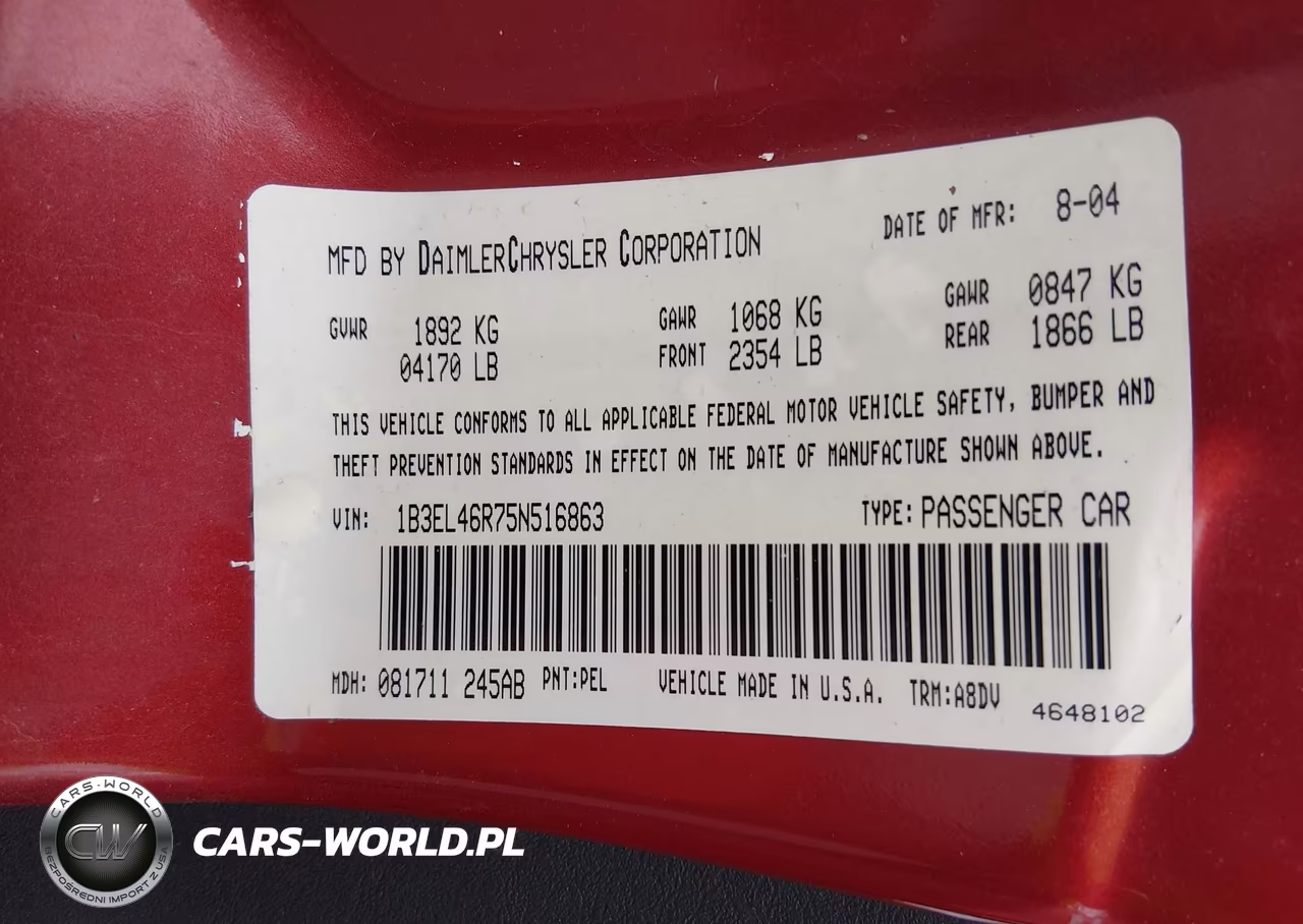 2005 Dodge Stratus Sxt VIN:1B3EL46R75N516863 - 9