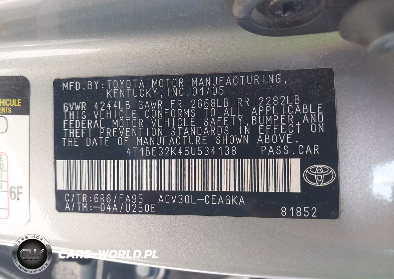 2005 Toyota Camry Xle VIN:4T1BE32K45U534138 - 9