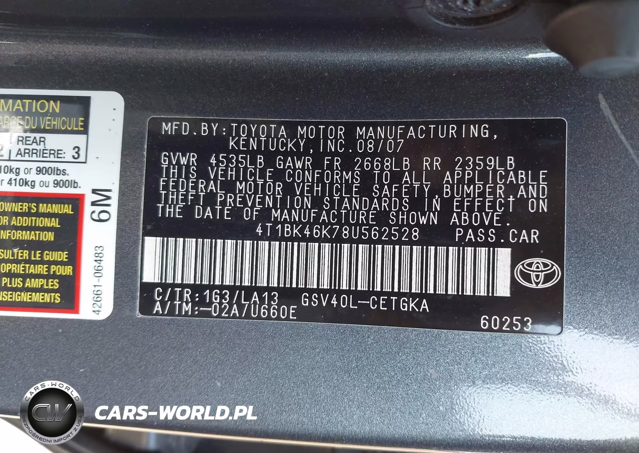 2008 Toyota Camry Xle V6 VIN:4T1BK46K78U562528 - 9