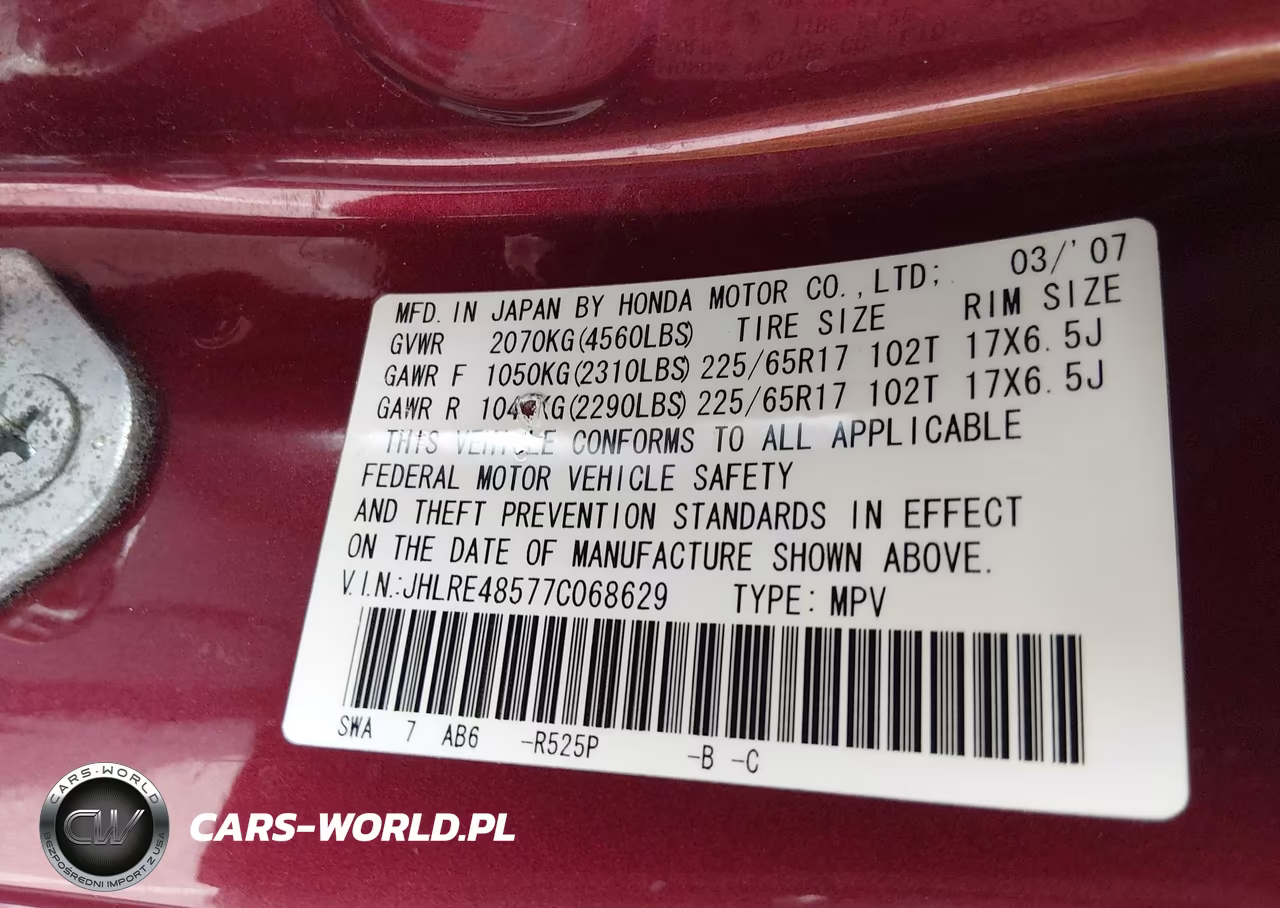 2007 Honda Cr-V Ex VIN:JHLRE48577C068629 - 9