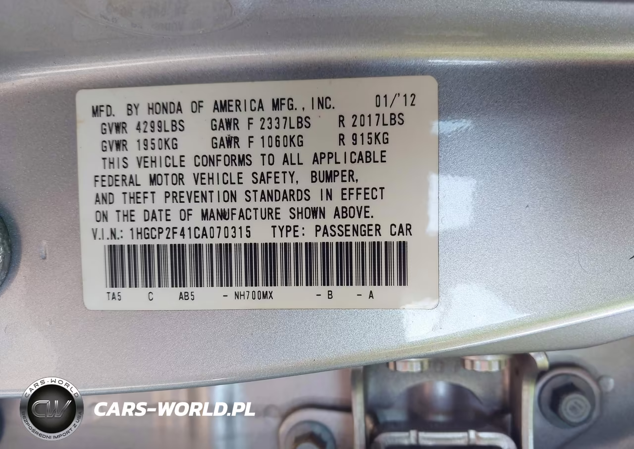 2012 Honda Accord 2.4 Lx-P VIN:1HGCP2F41CA070315 - 9