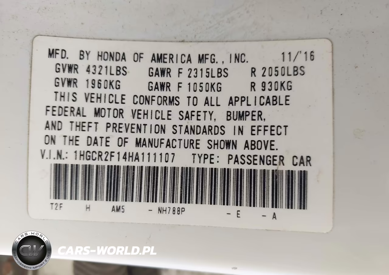 2017 Honda Accord Sport Se VIN:1HGCR2F14HA111107 - 9