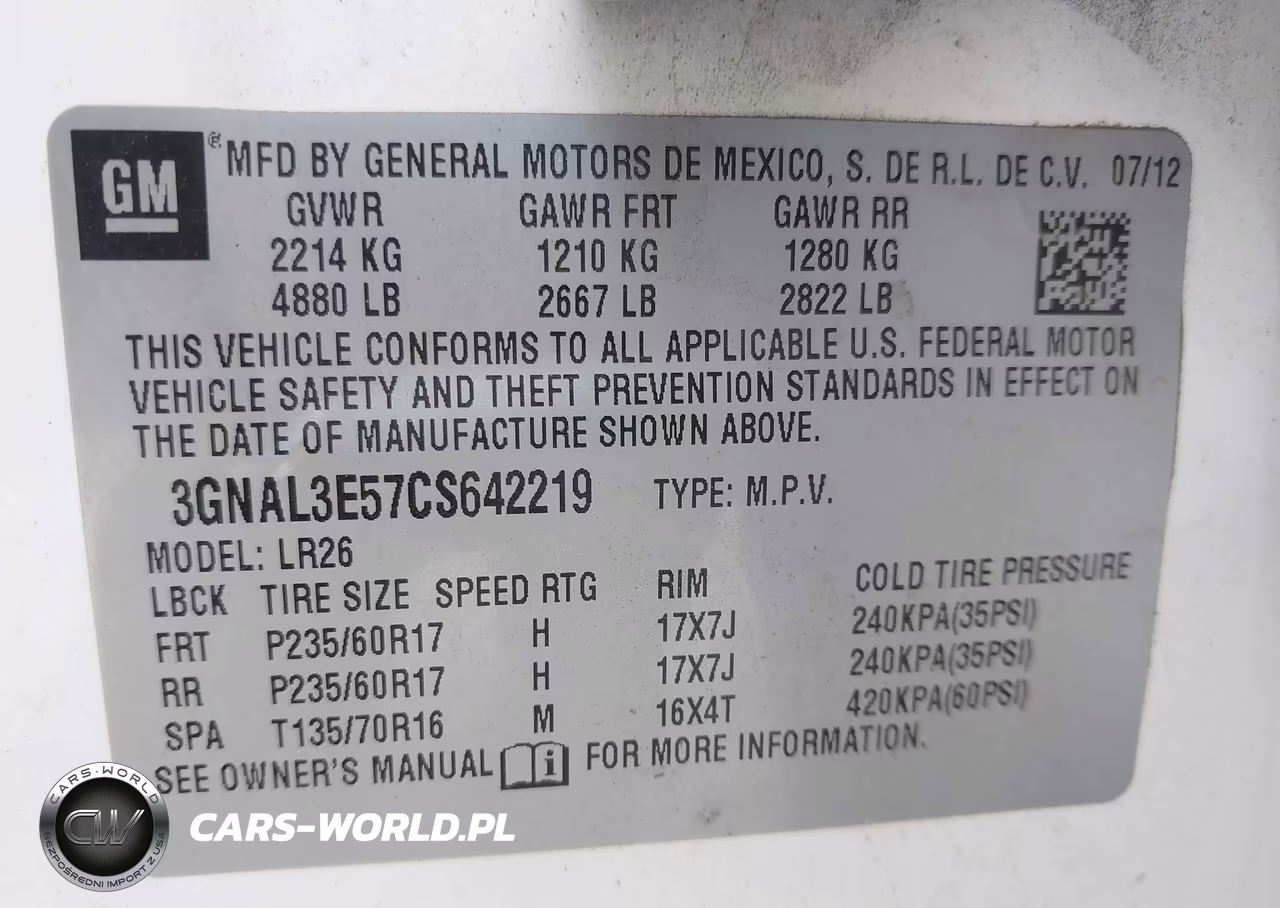 2012 Chevrolet Captiva Sport Lt VIN:3GNAL3E57CS642219 - 9