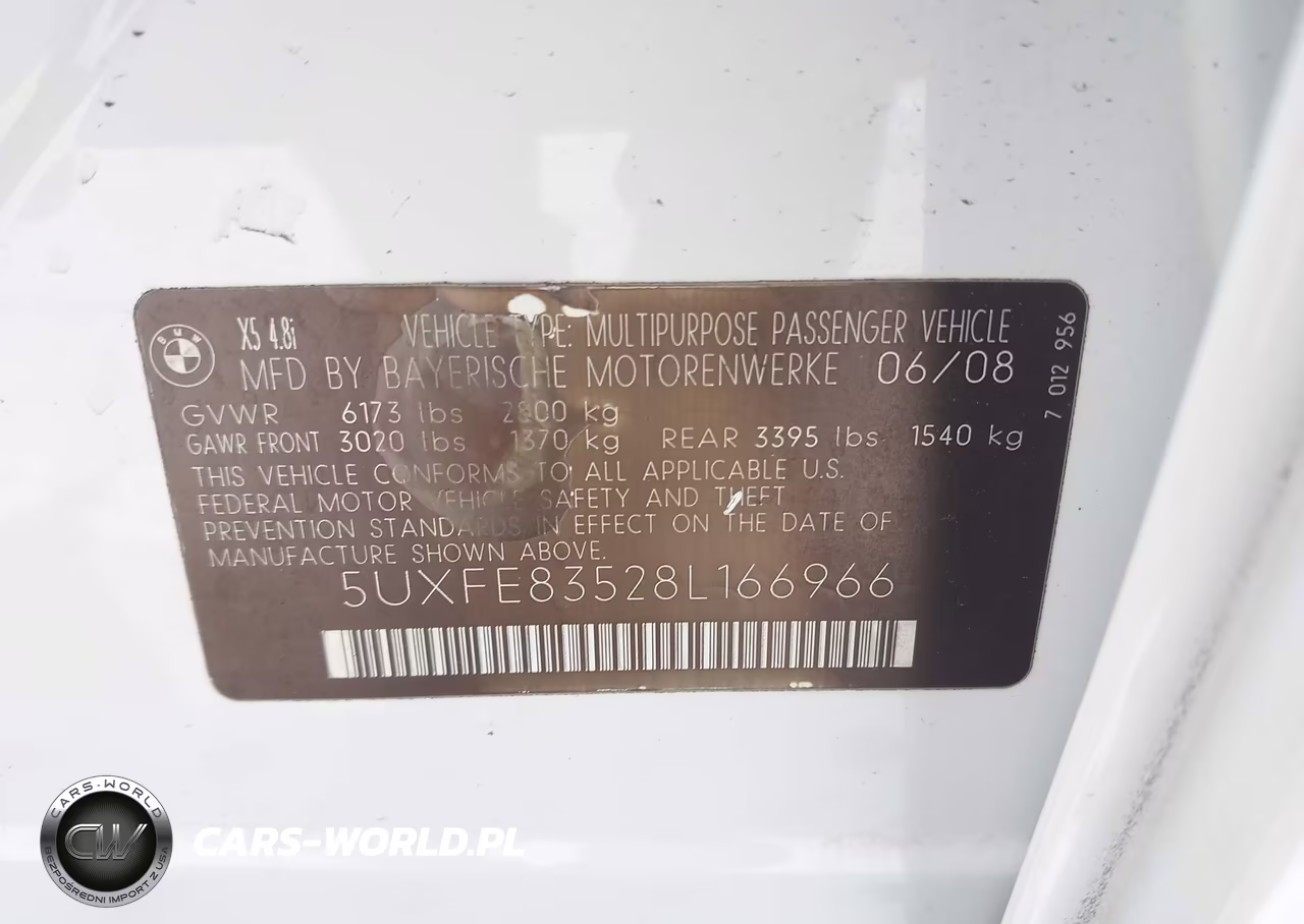 2008 BMW X5 4.8I VIN:5UXFE83528L166966 - 9