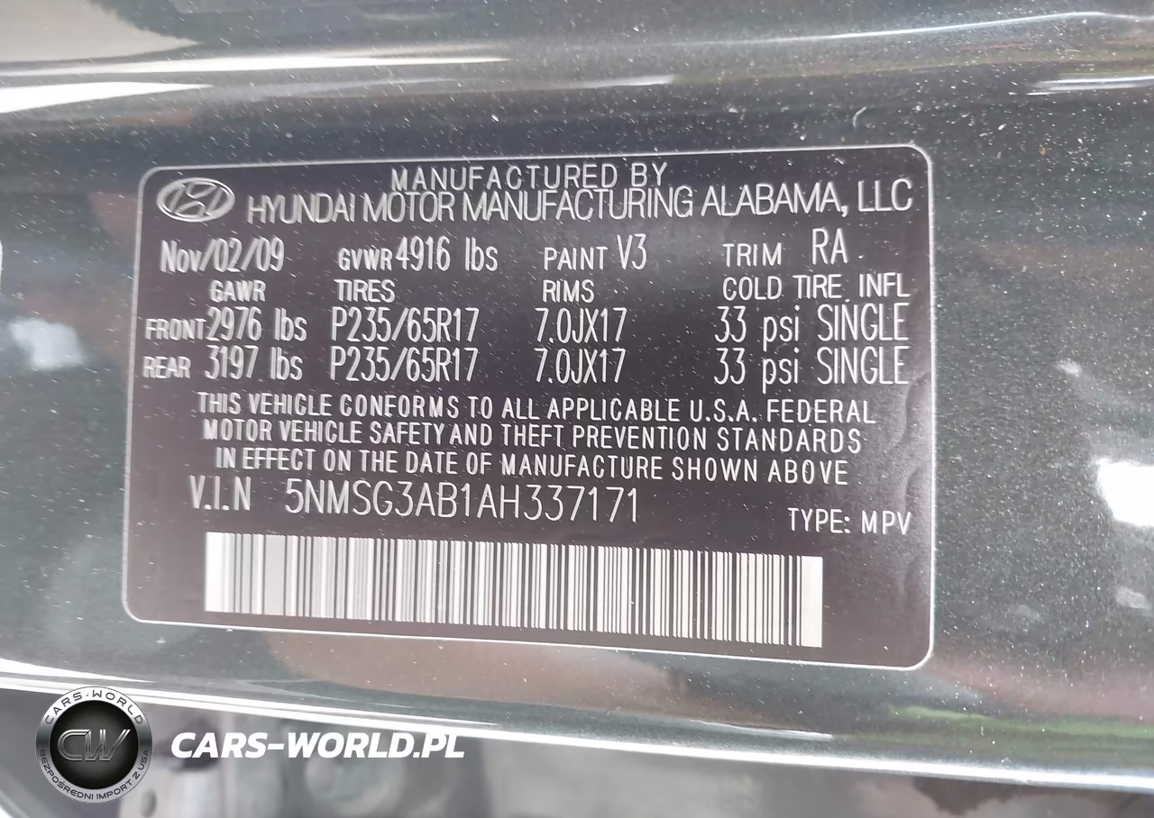 2010 Hyundai Santa Fe Gls VIN:5NMSG3AB1AH337171 - 9